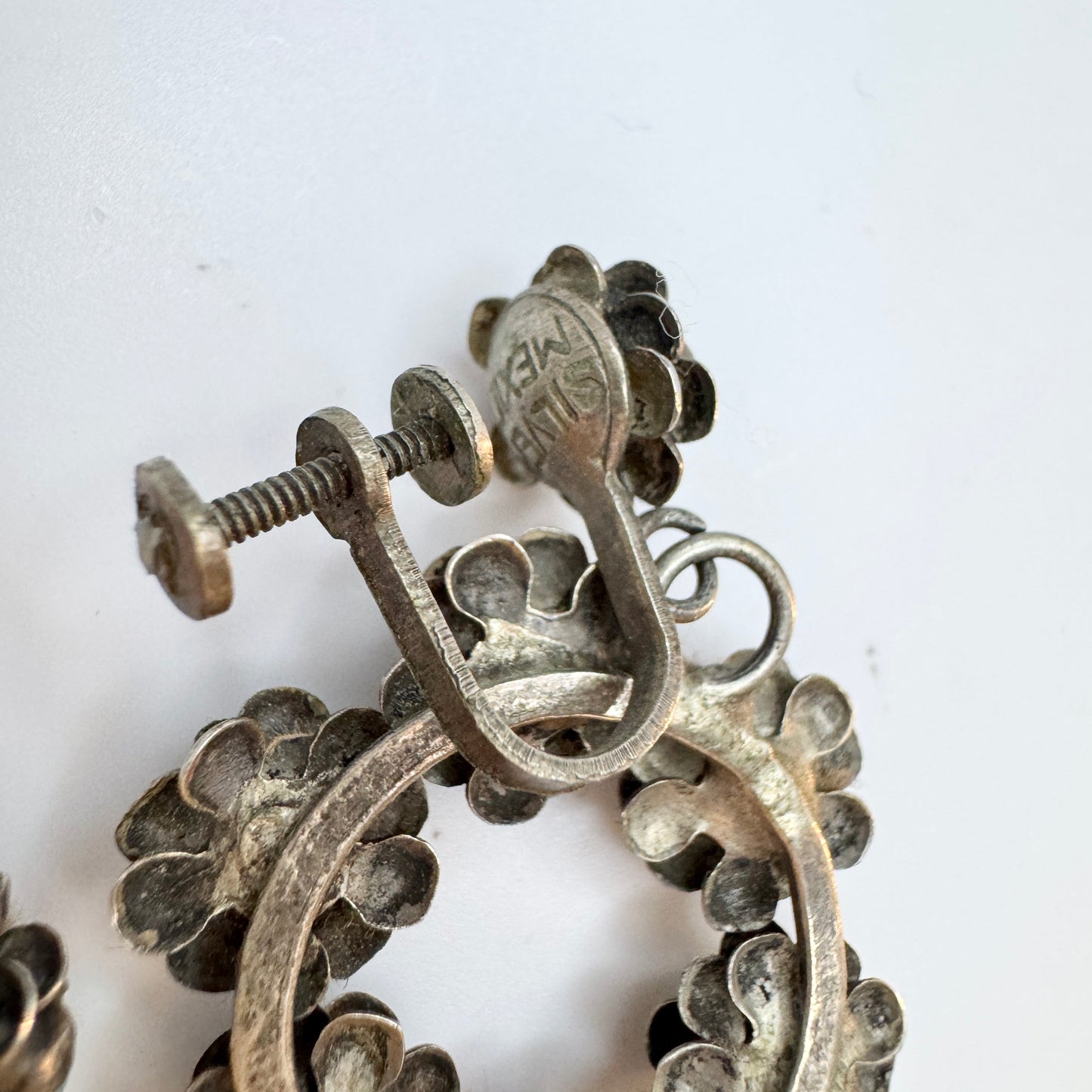 Mexico ca 1940. Vintage Sterling Silver Turquoise Earrings + Pendant.