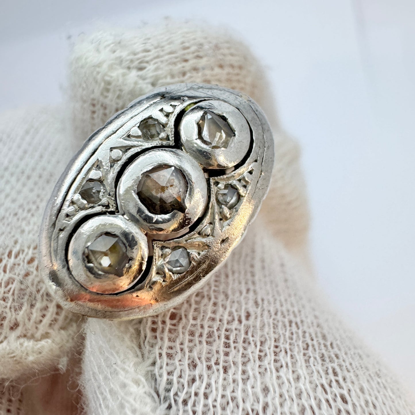 Antique 14k Gold Silver Rose Cut Diamond Ring.