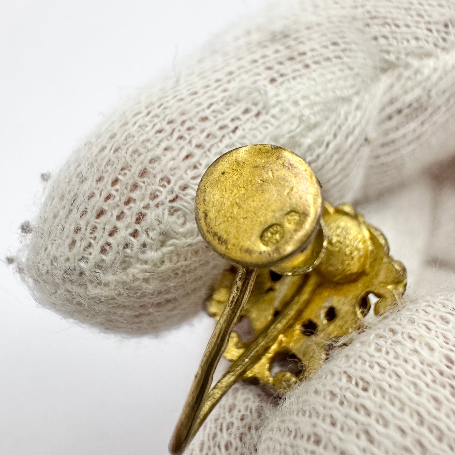 Vintage 1930-40s. Gilt Solid Silver Garnet Enamel Earrings.