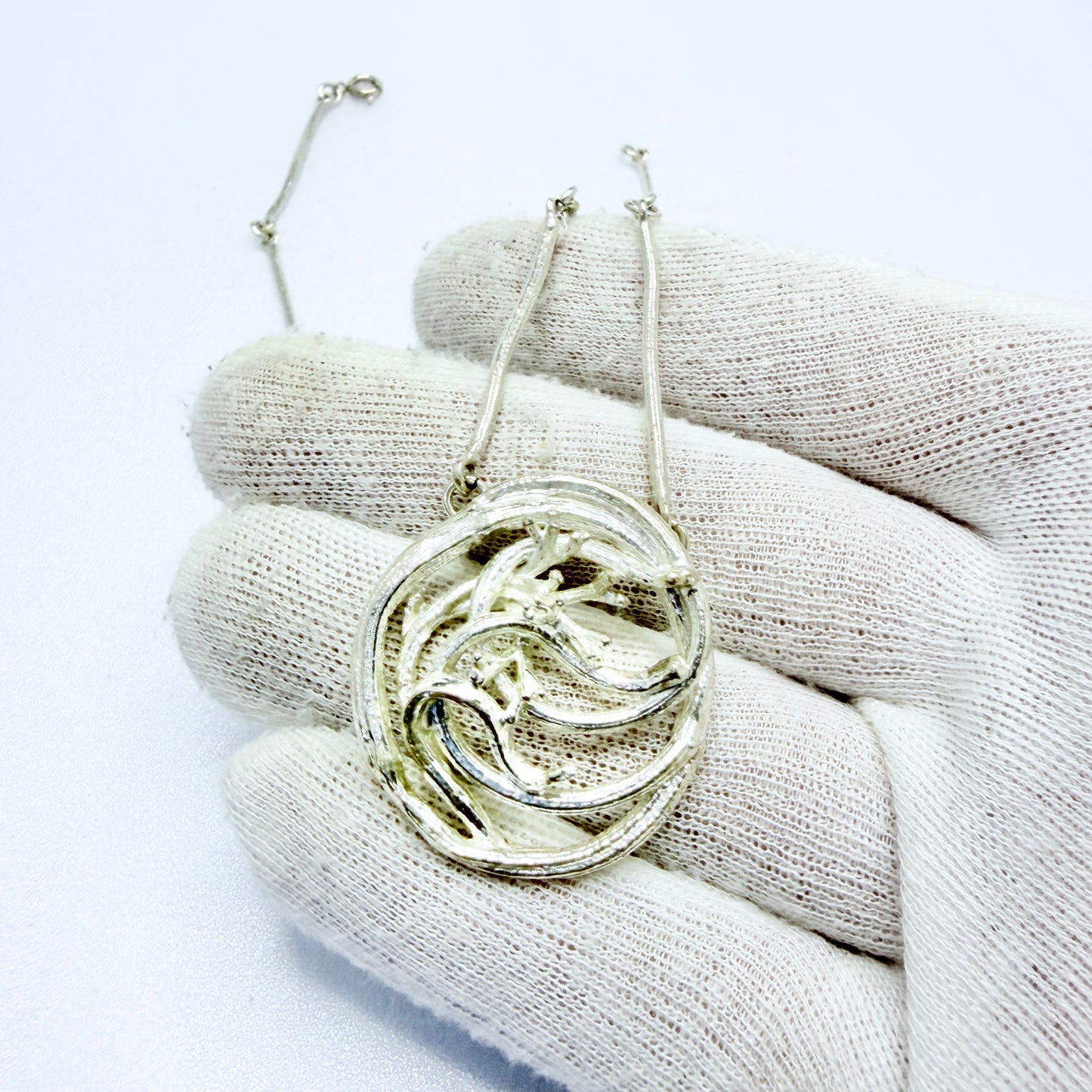 Flora Danica, Denmark. Vintage Sterling Silver Pendant Necklace.