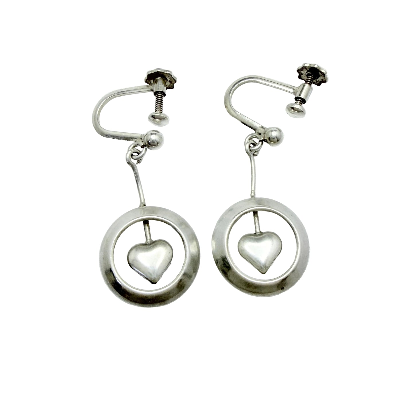 Denmark 1940-50s. Solid Silver Heart Pendant Earrings.