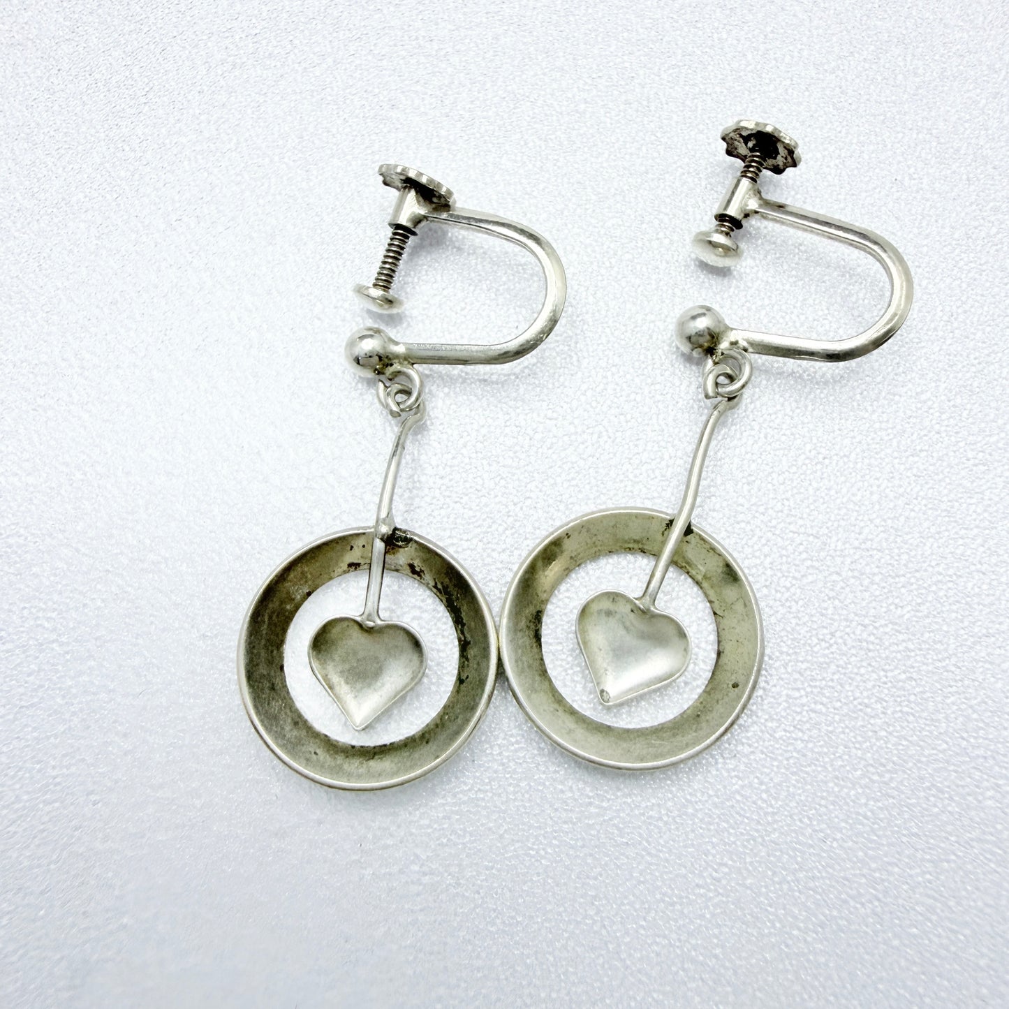 Denmark 1940-50s. Solid Silver Heart Pendant Earrings.