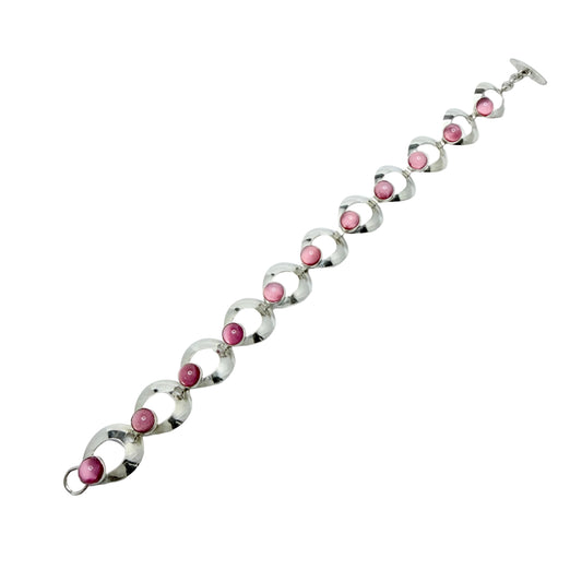 Herman Siersbøl, Denmark 1960s Sterling Silver Pink Paste Stone Bracelet
