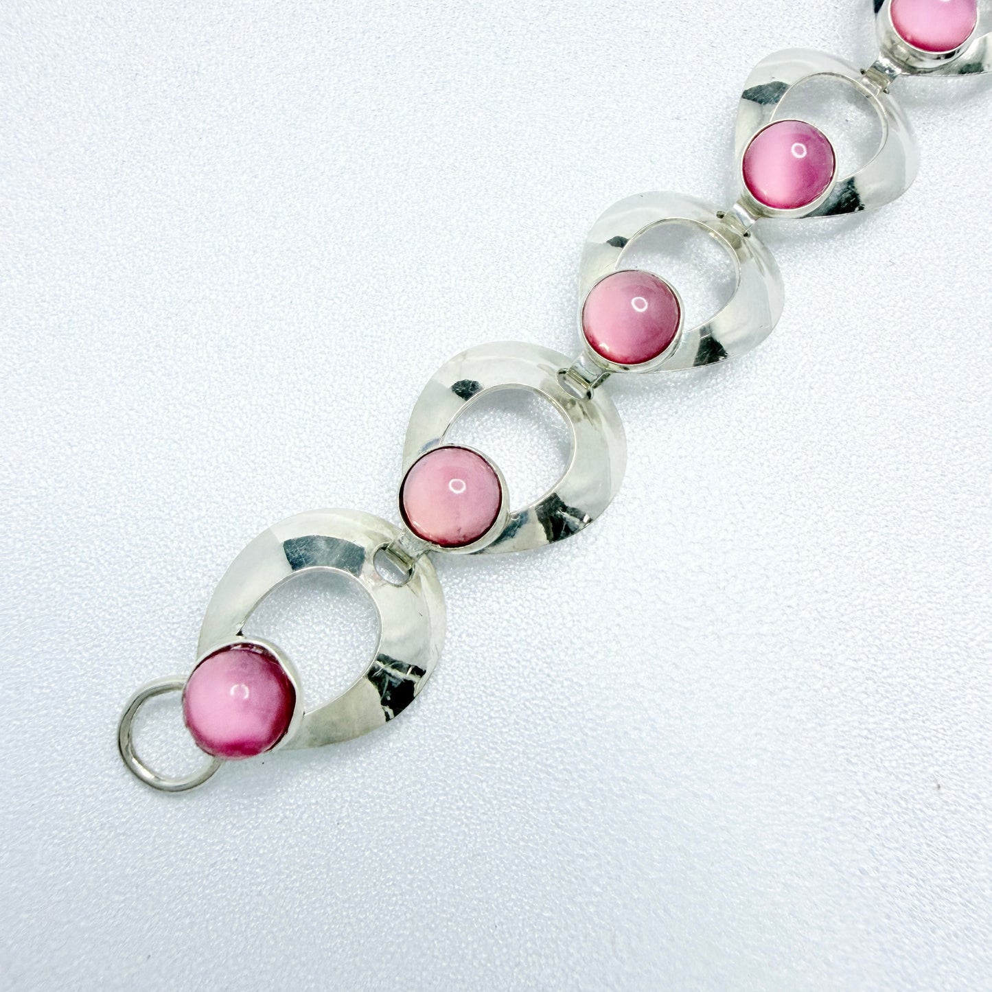 Herman Siersbøl, Denmark 1960s Sterling Silver Pink Paste Stone Bracelet