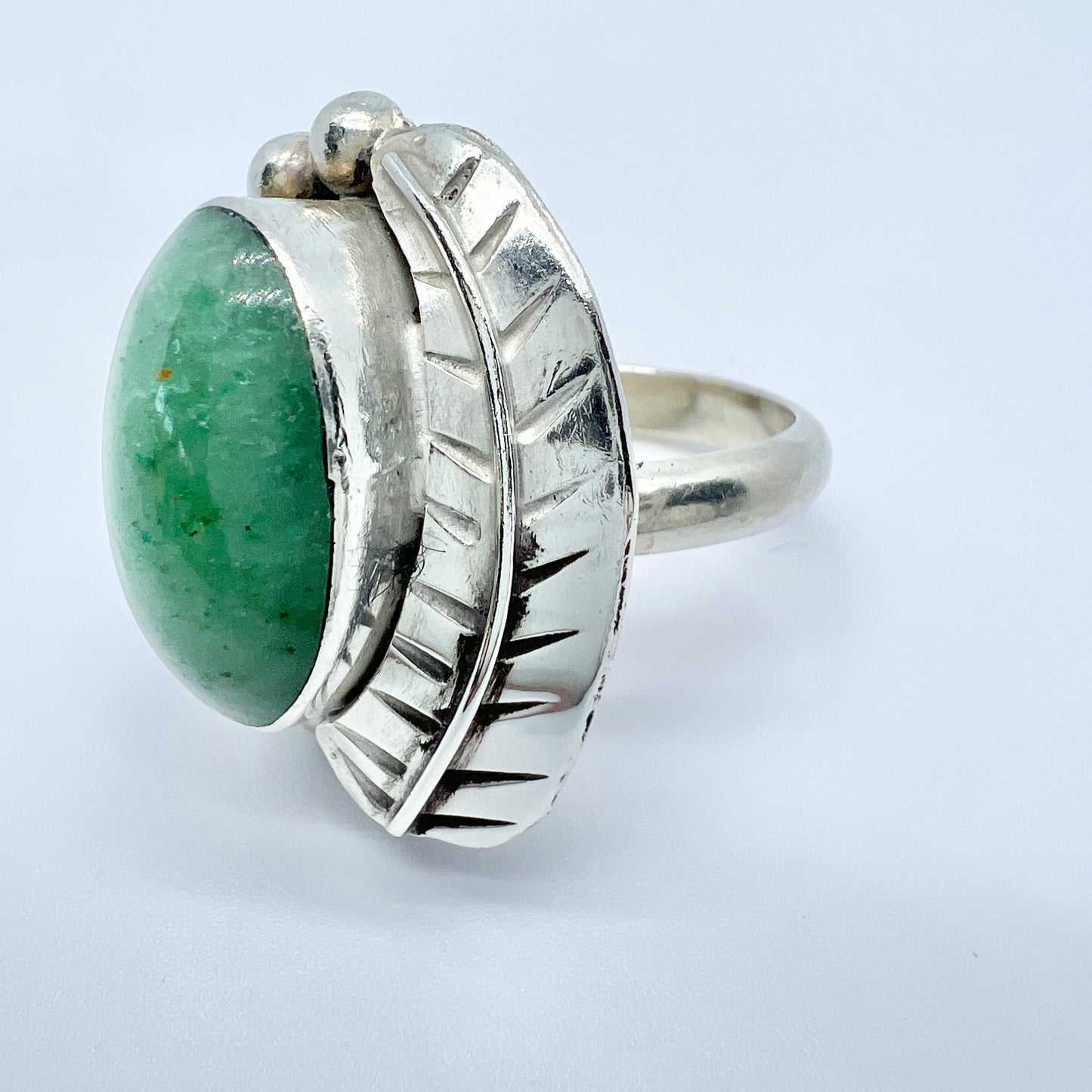 Mexico. Bold Vintage Sterling Silver Aventurine Ring.