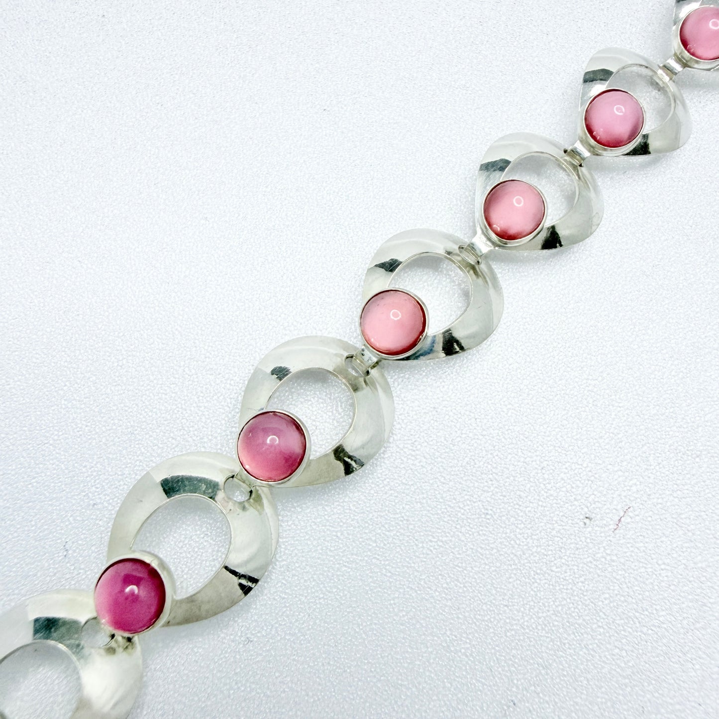 Herman Siersbøl, Denmark 1960s Sterling Silver Pink Paste Stone Bracelet