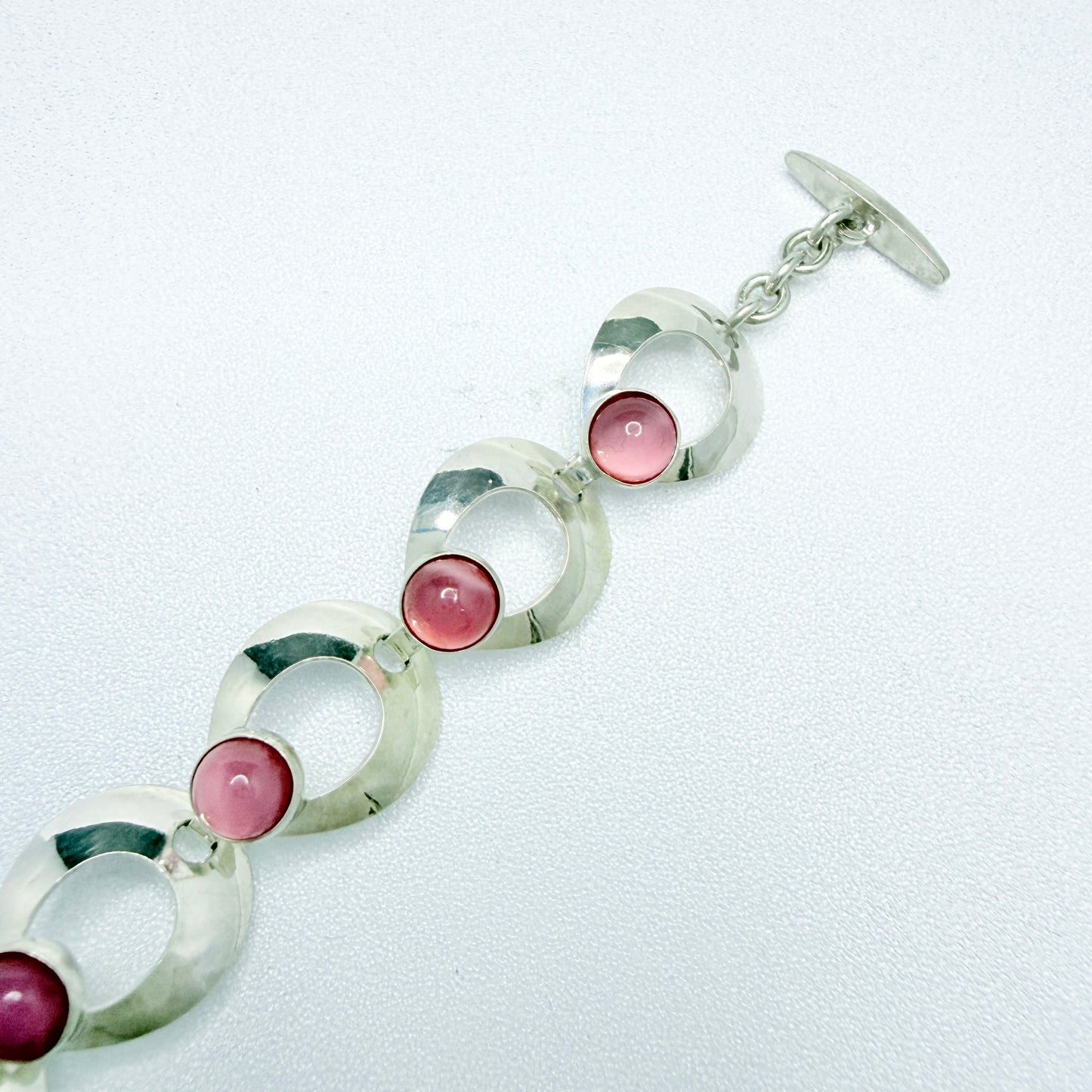 Herman Siersbøl, Denmark 1960s Sterling Silver Pink Paste Stone Bracelet