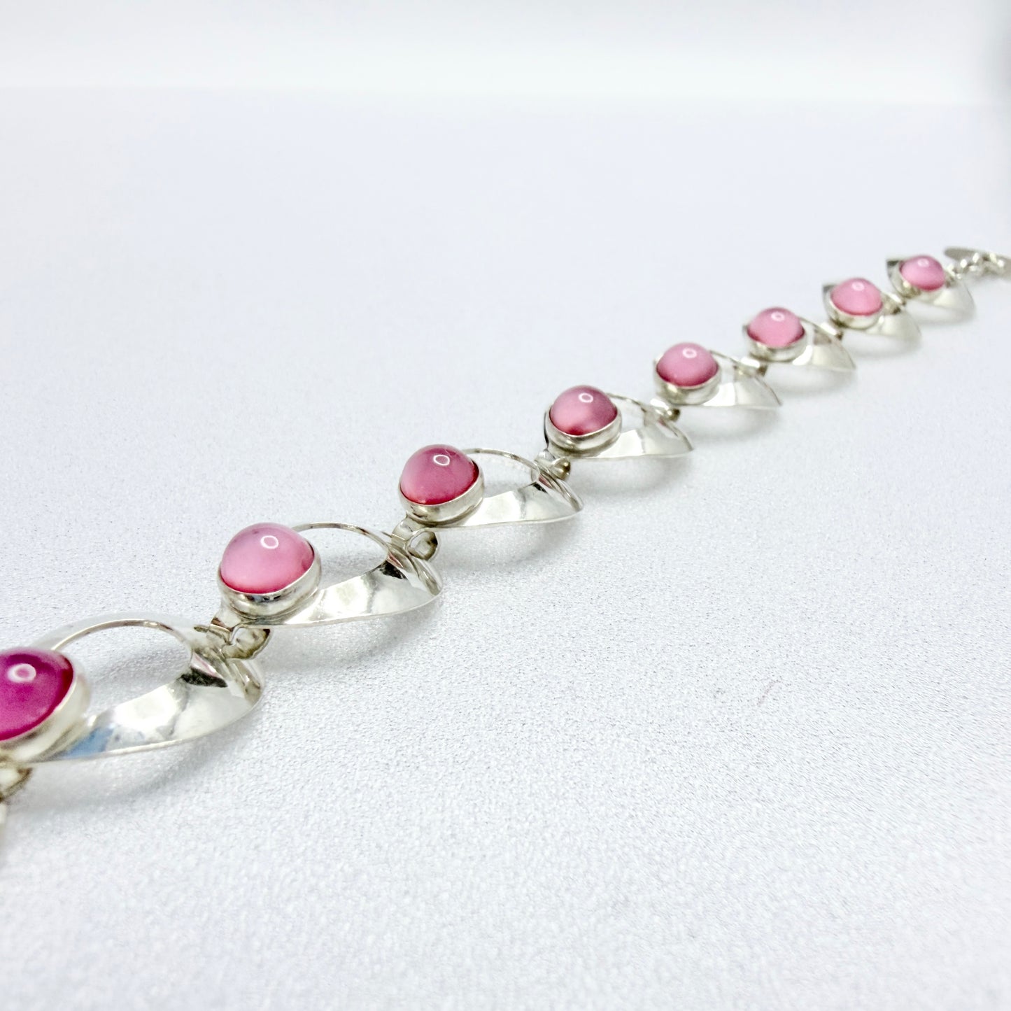 Herman Siersbøl, Denmark 1960s Sterling Silver Pink Paste Stone Bracelet