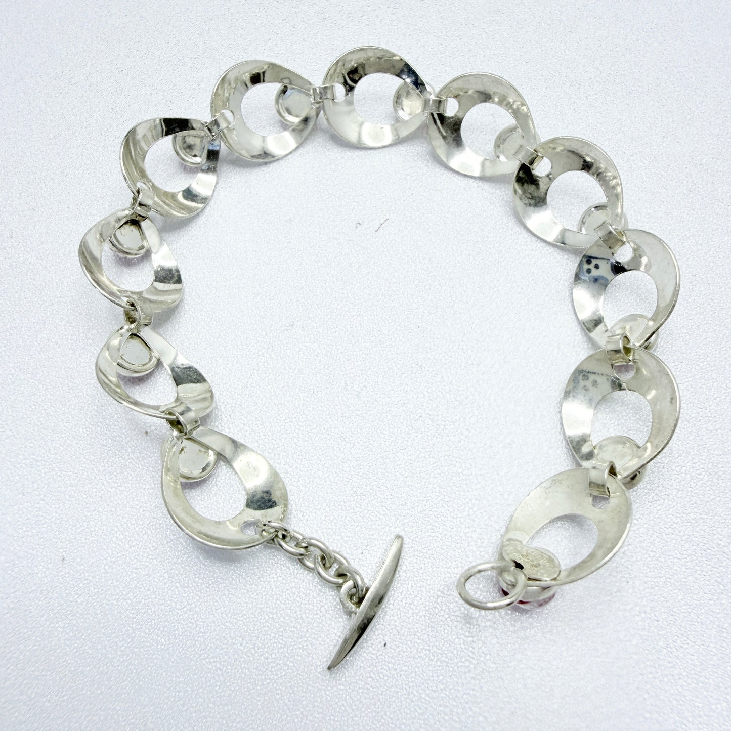 Herman Siersbøl, Denmark 1960s Sterling Silver Pink Paste Stone Bracelet