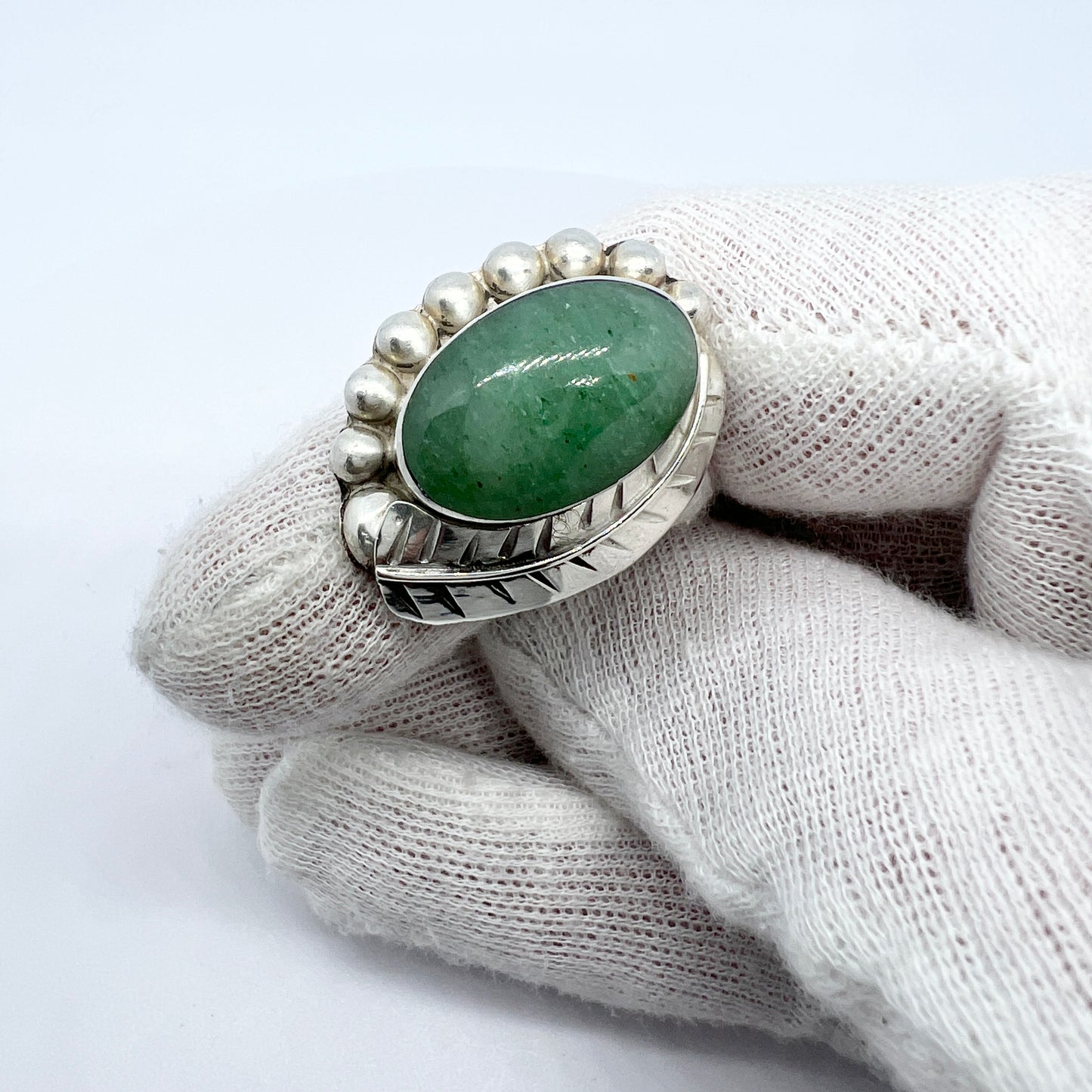 Mexico. Bold Vintage Sterling Silver Aventurine Ring.