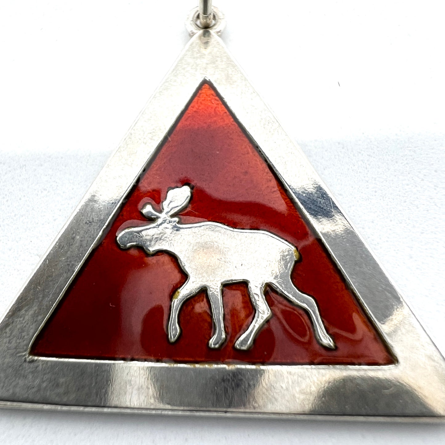 David-Andersen, design Konrad Mehus Norway. Vintage Sterling Silver Enamel Elk Moose Pendant.