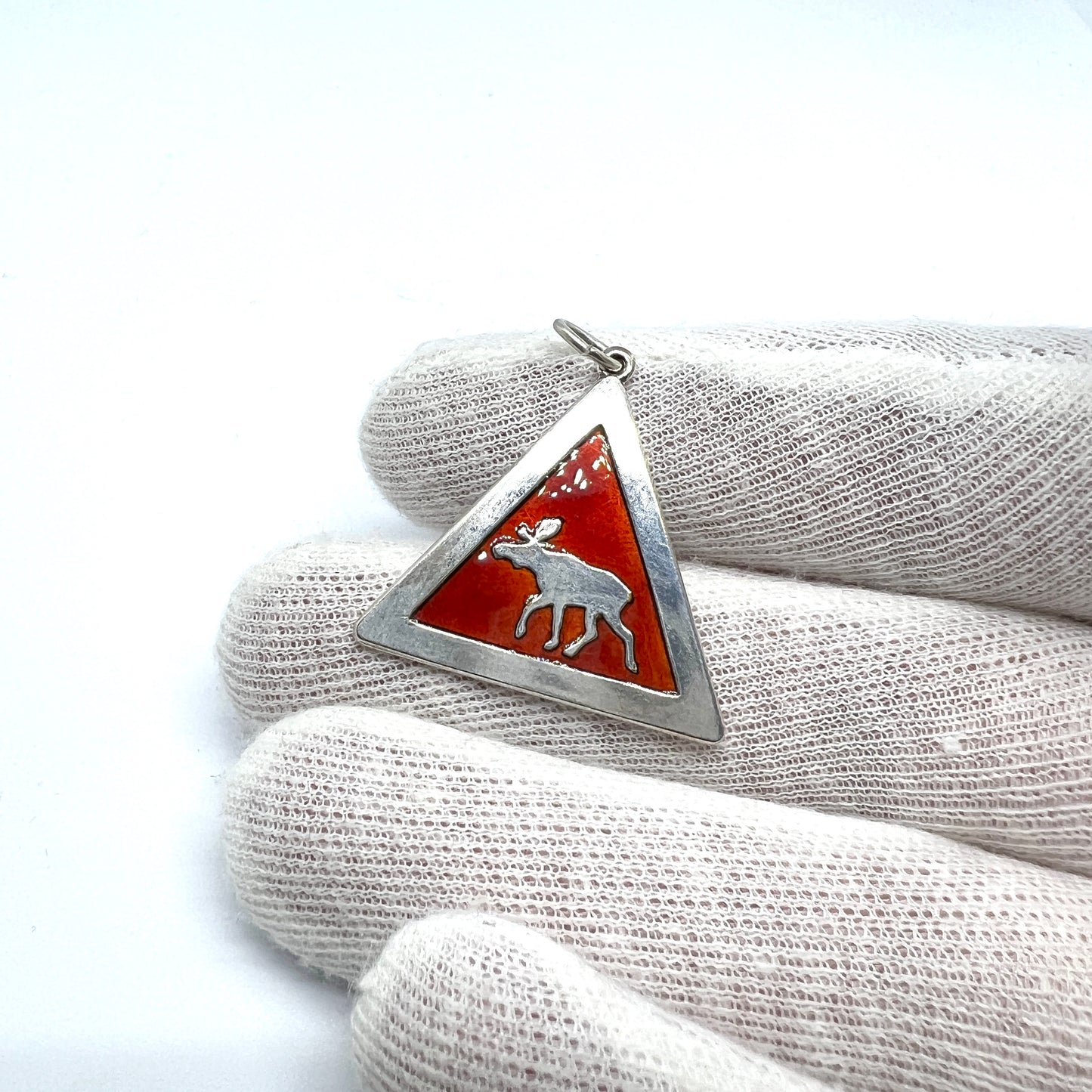 David-Andersen, design Konrad Mehus Norway. Vintage Sterling Silver Enamel Elk Moose Pendant.