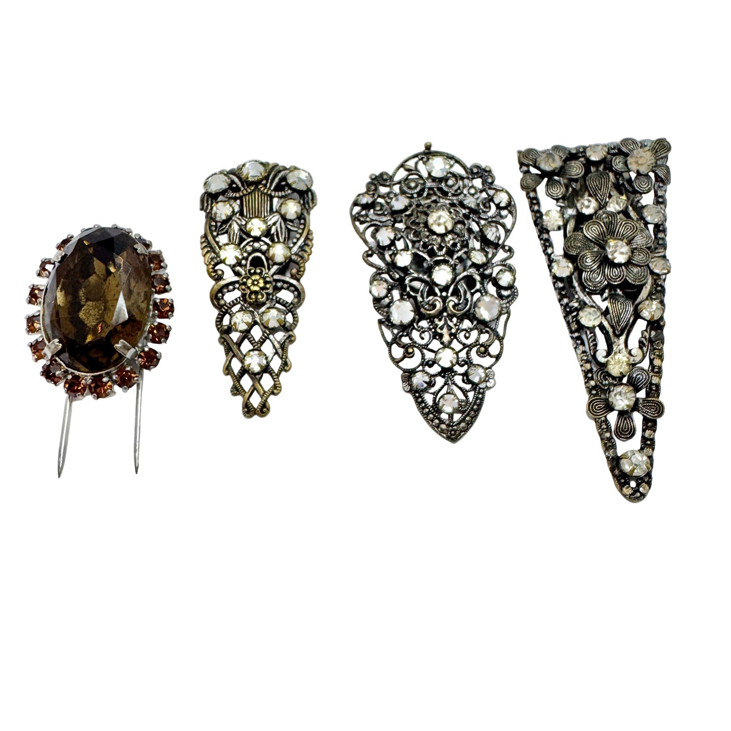 Czechoslovakia, Vintage Costume Jewelry Fur Clip Brooches.