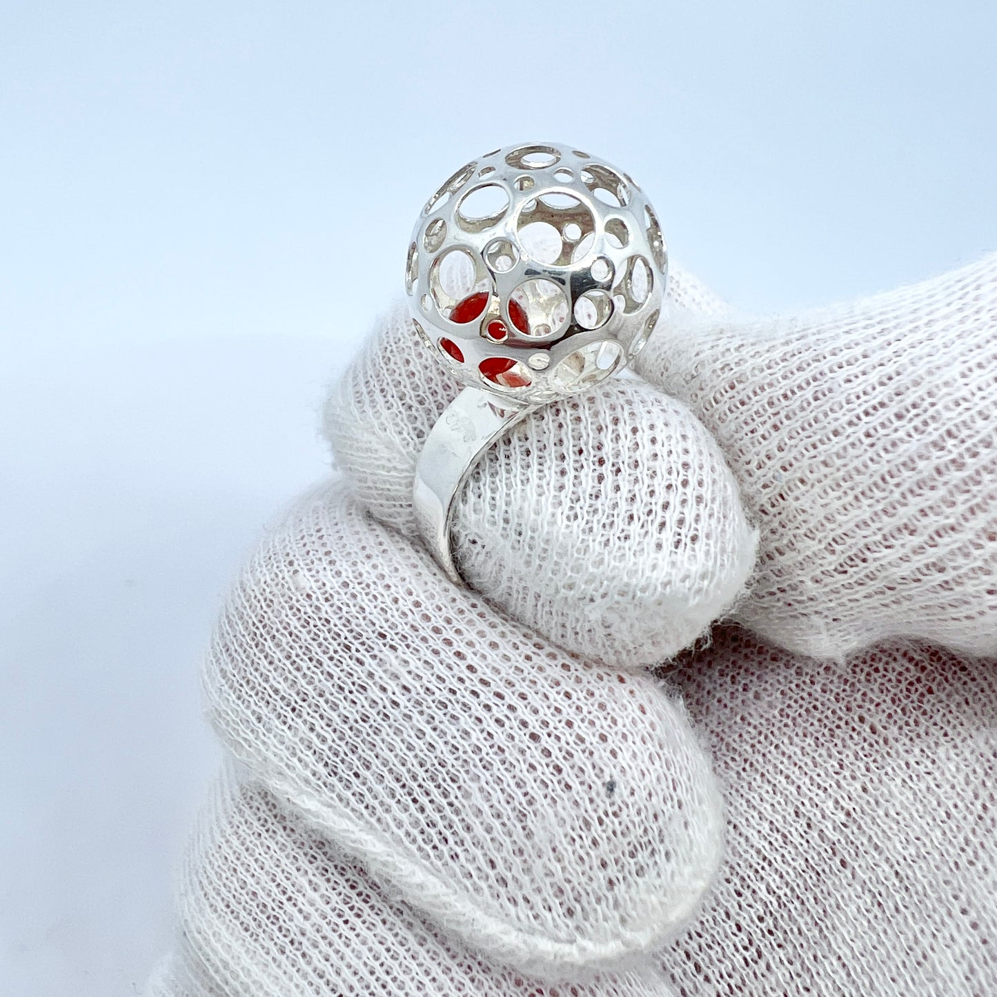 Liisa Vitali for N Westerback, Finland 1973 Vintage Sterling Silver Trapped Carnelian Sphere Ring