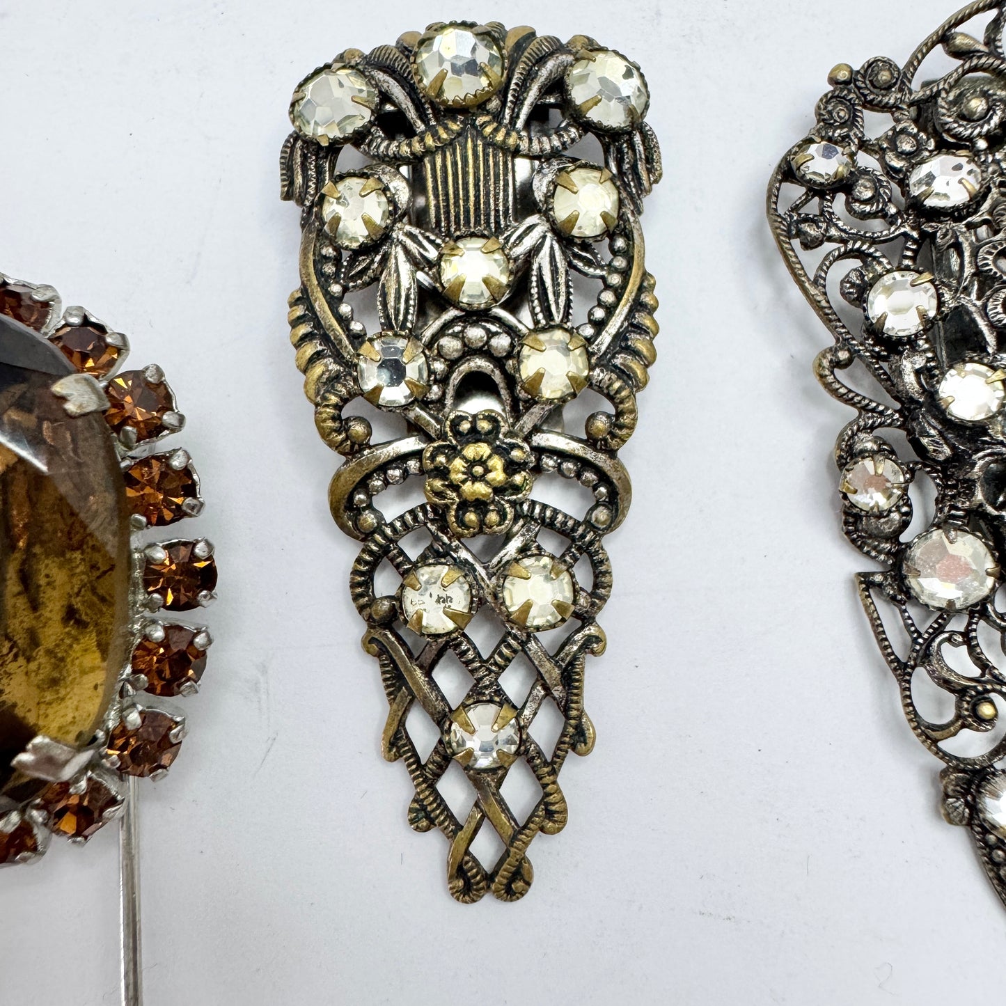 Czechoslovakia, Vintage Costume Jewelry Fur Clip Brooches.
