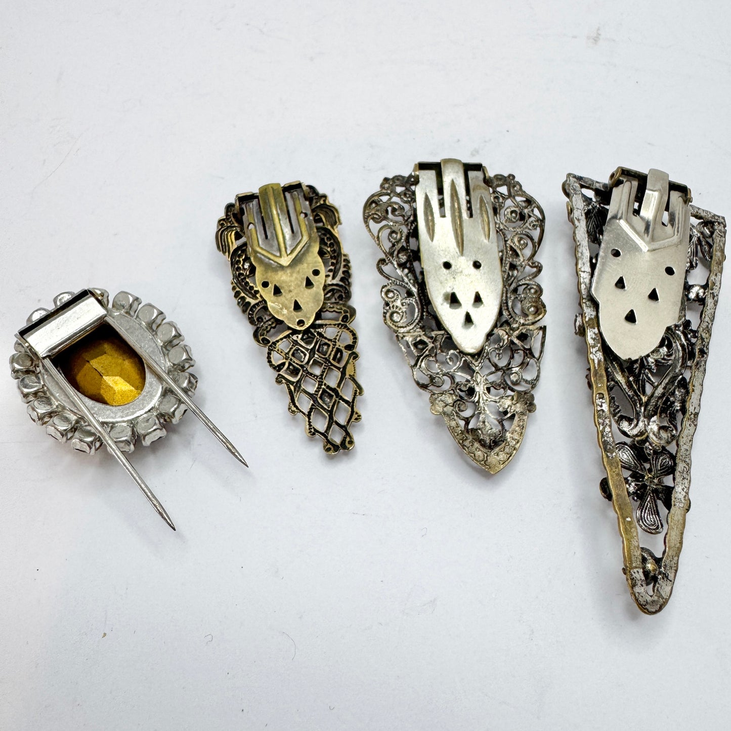 Czechoslovakia, Vintage Costume Jewelry Fur Clip Brooches.