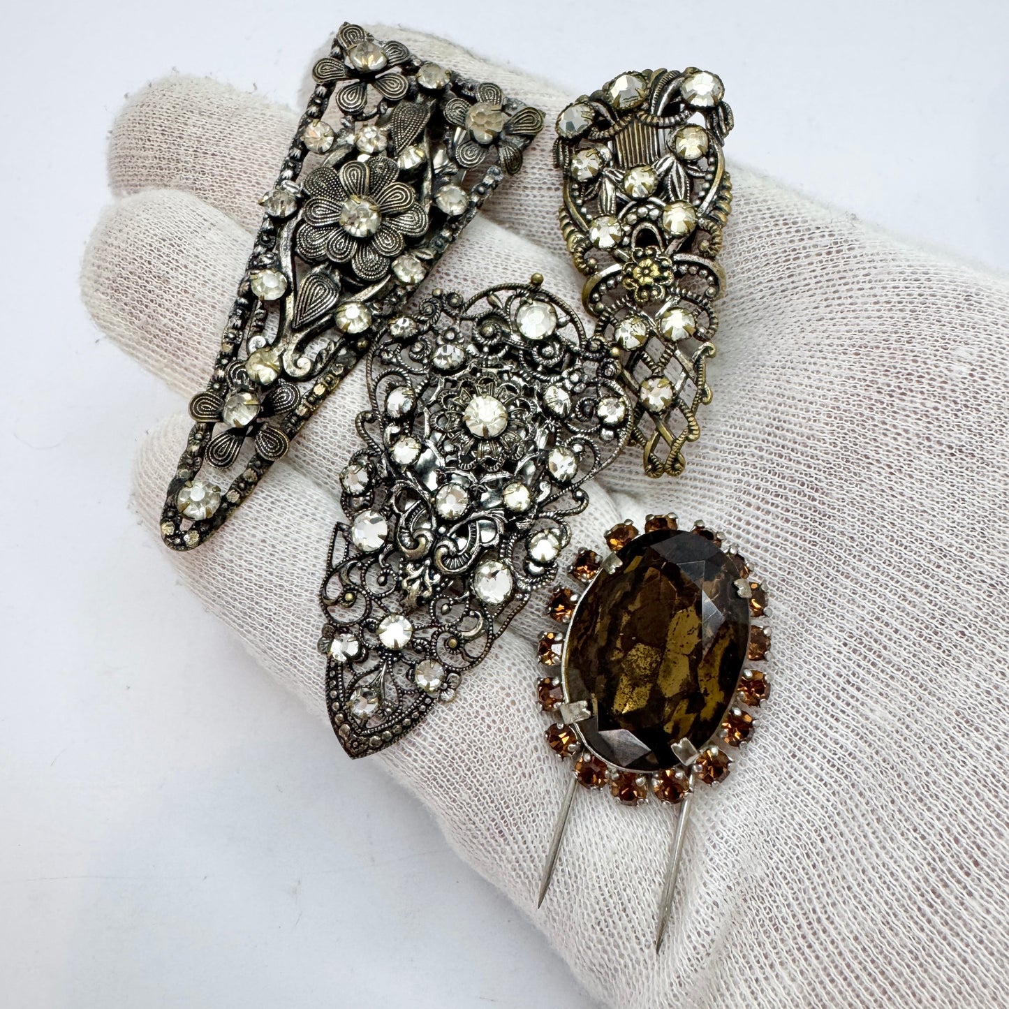 Czechoslovakia, Vintage Costume Jewelry Fur Clip Brooches.