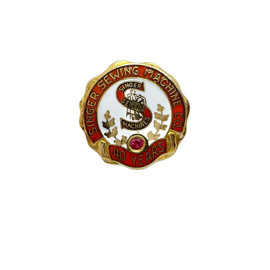 Singer Sewing Machine Co. 40 years of Service Employee Pin. 10k Gold Enamel.