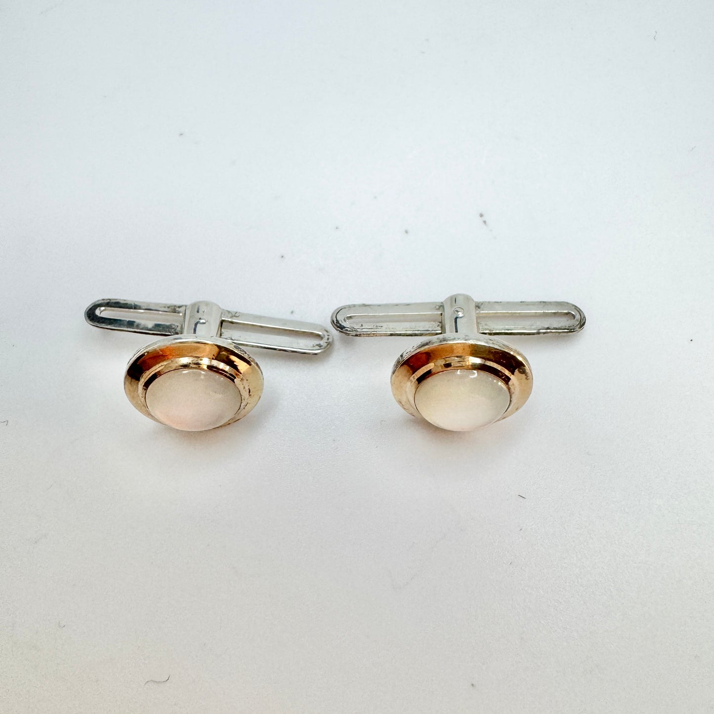 Sweden ca 1940s. Vintage Solid Silver Moonstone Shirt Buttons.