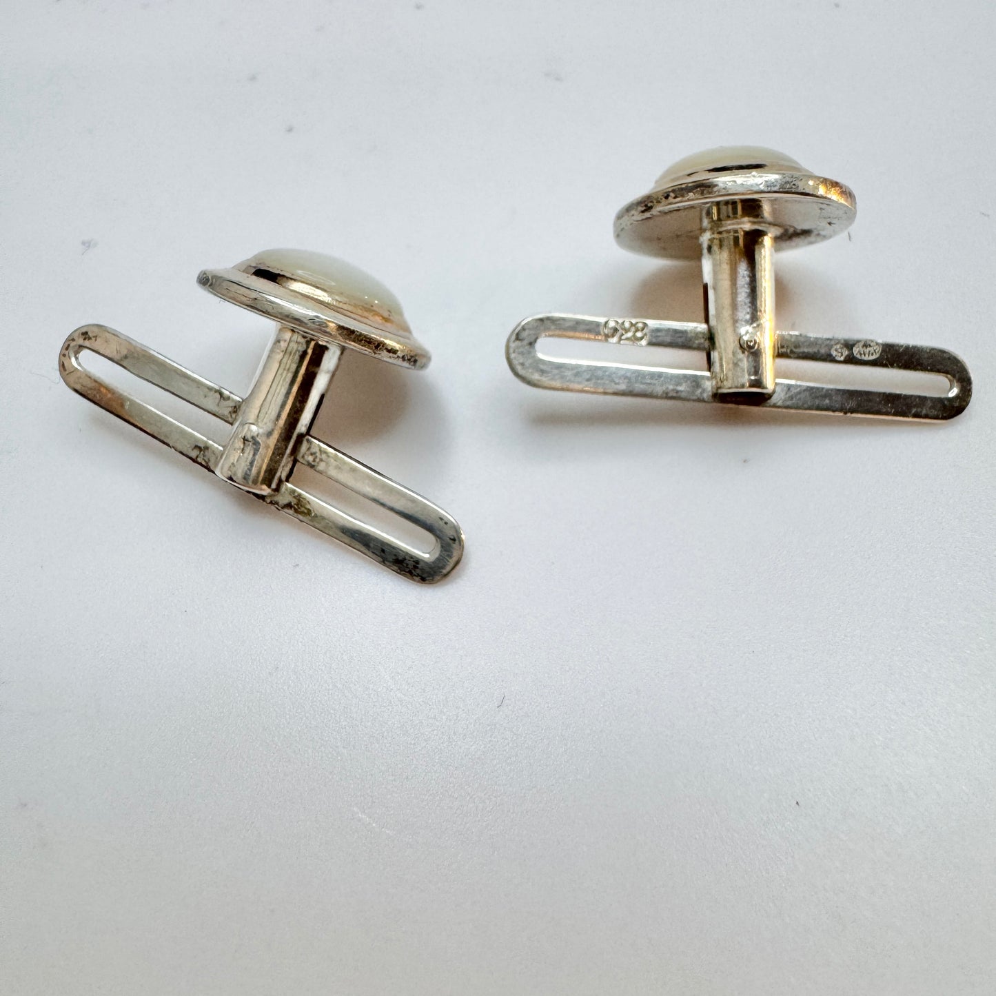 Sweden ca 1940s. Vintage Solid Silver Moonstone Shirt Buttons.