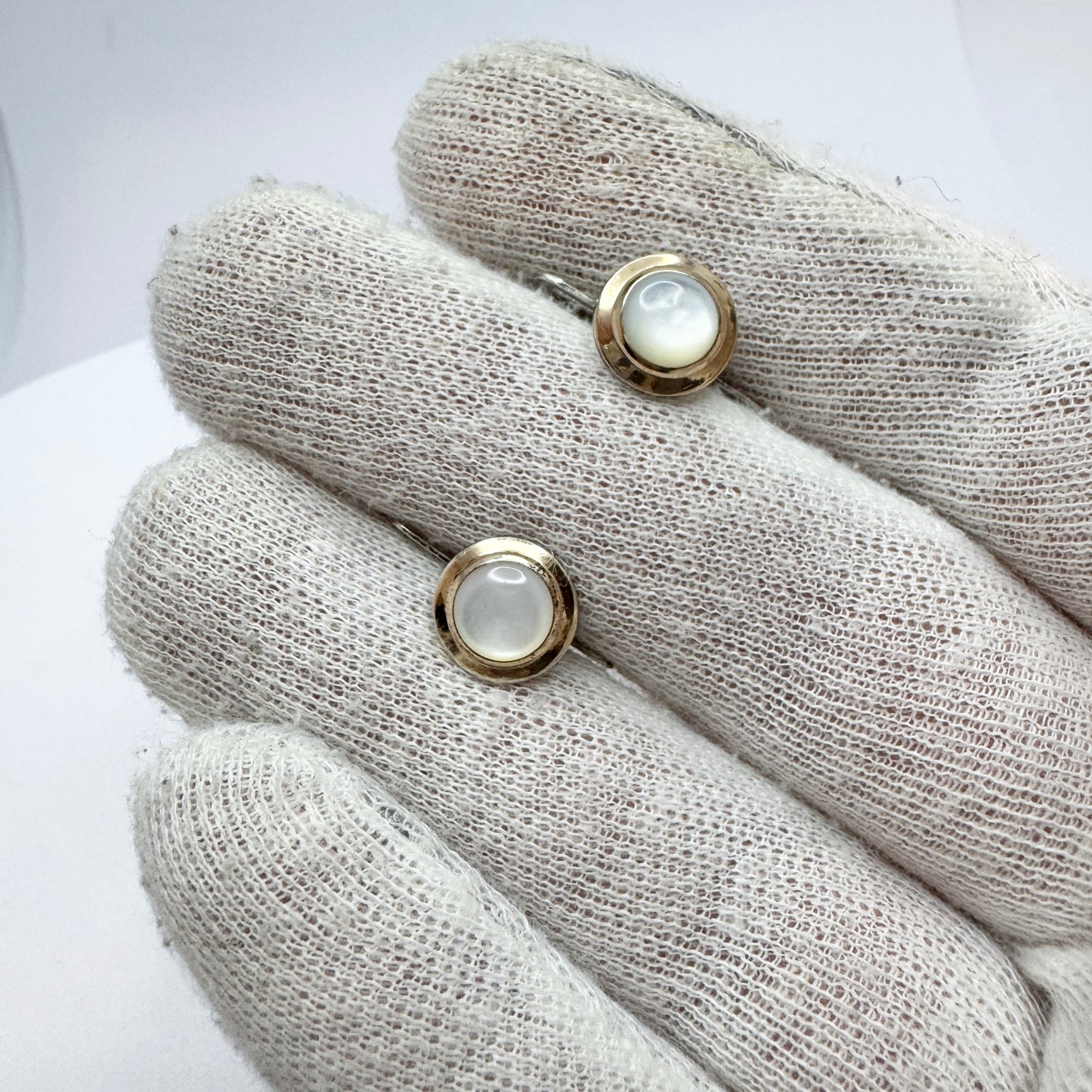 Sweden ca 1940s. Vintage Solid Silver Moonstone Shirt Buttons.