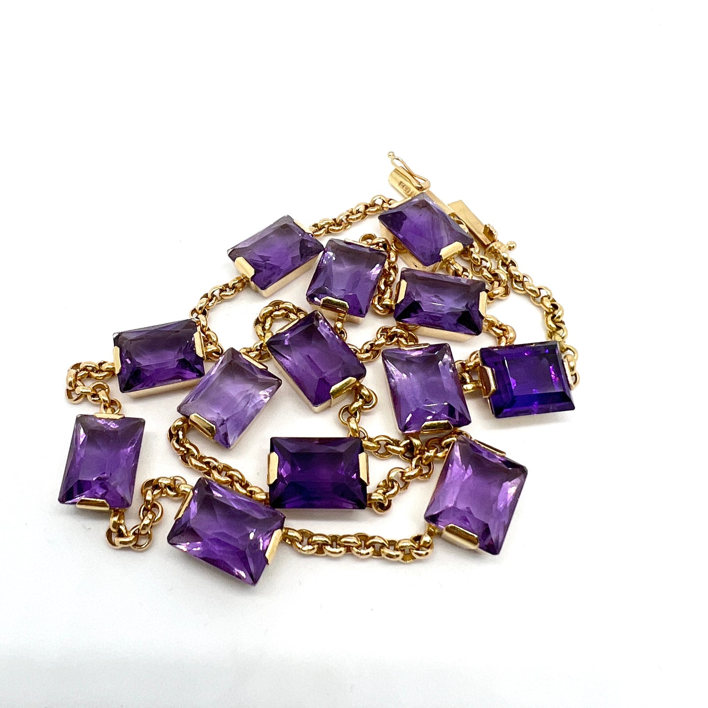 H A Jakobsson, Sweden 1953. Vintage Mid-century 18k Gold Amethyst Necklace.