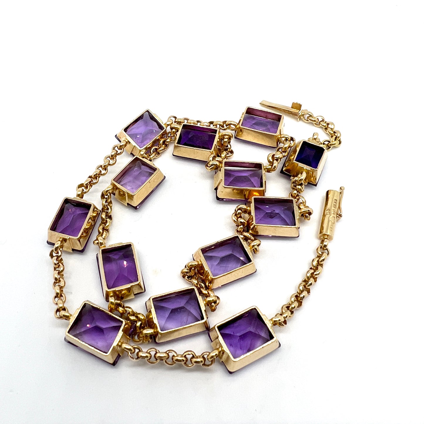 H A Jakobsson, Sweden 1953. Vintage Mid-century 18k Gold Amethyst Necklace.