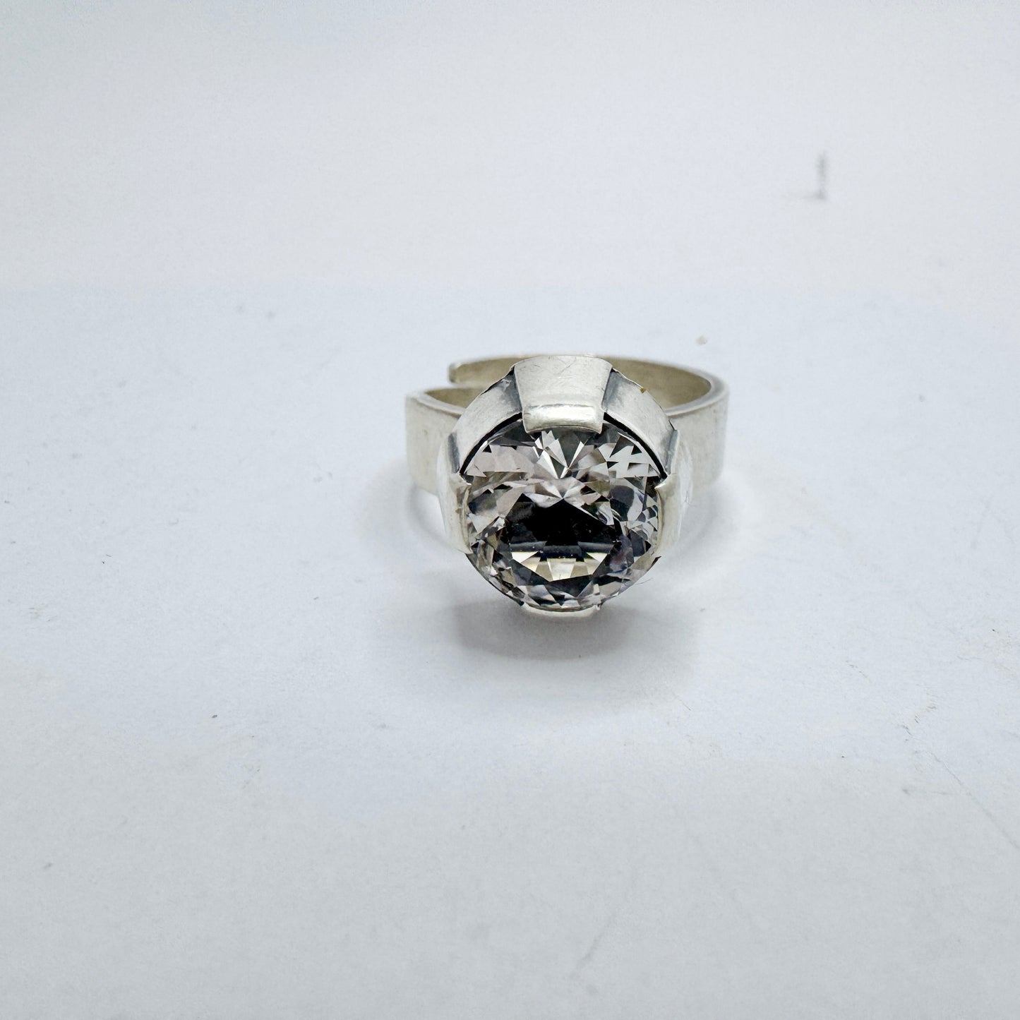 Sten & Laine, Finland 1974. Vintage Sterling Silver Rock Crystal Ring.