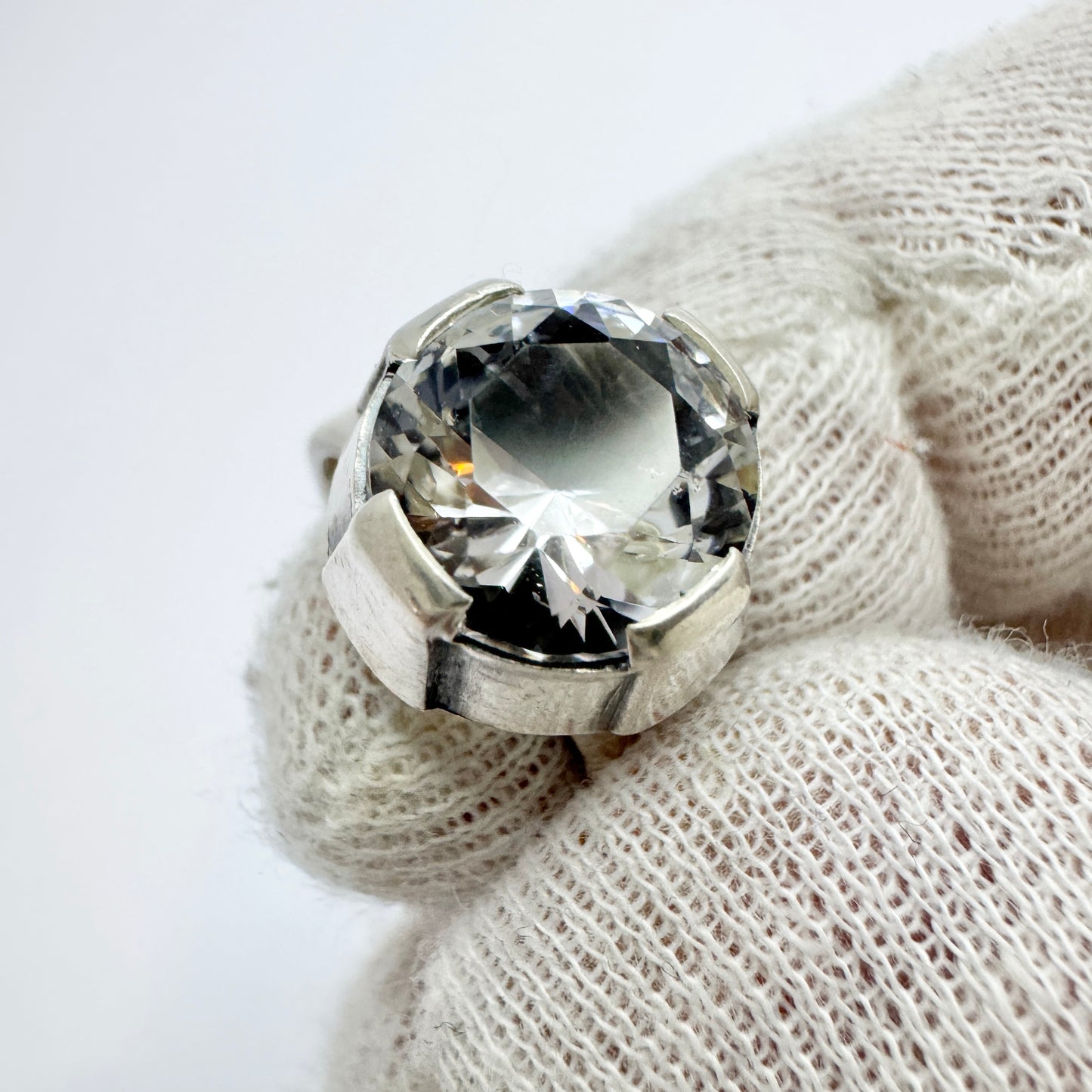 Sten & Laine, Finland 1974. Vintage Sterling Silver Rock Crystal Ring.