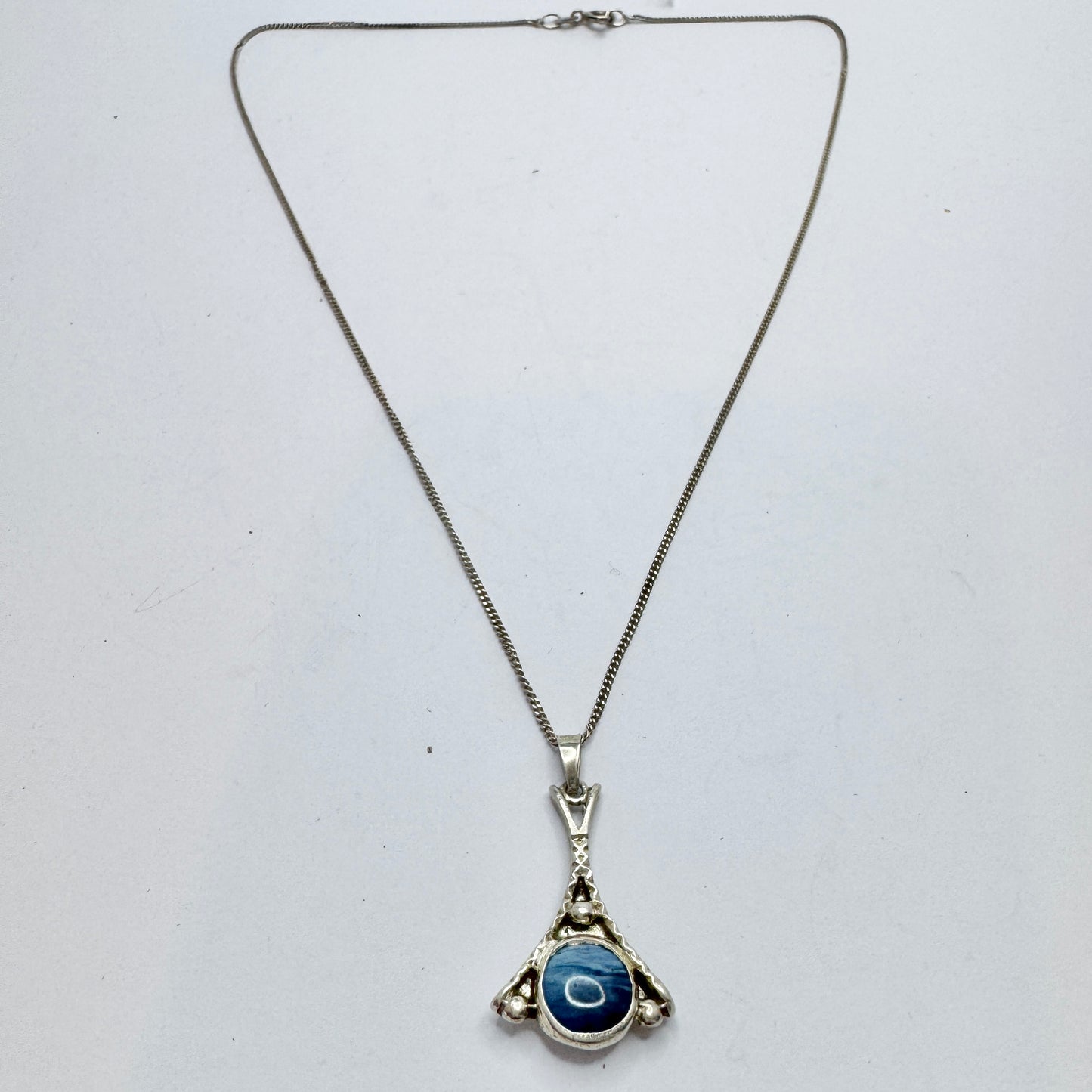 Sweden. Vintage Sterling Silver Bergslagen-stone Pendant Necklace.