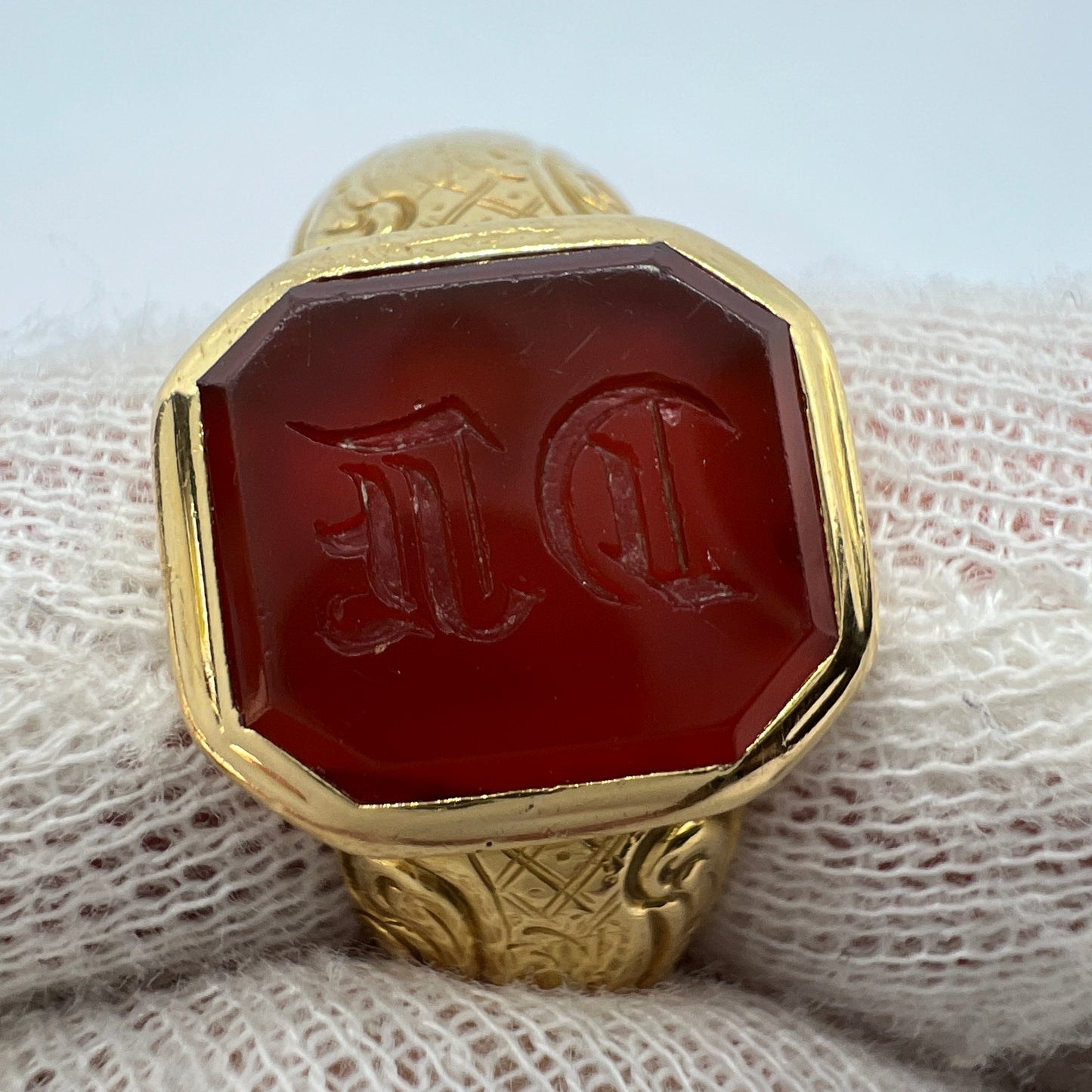 Sweden year 1860. Antique Victorian 18k Gold Carnelian Signet Ring.