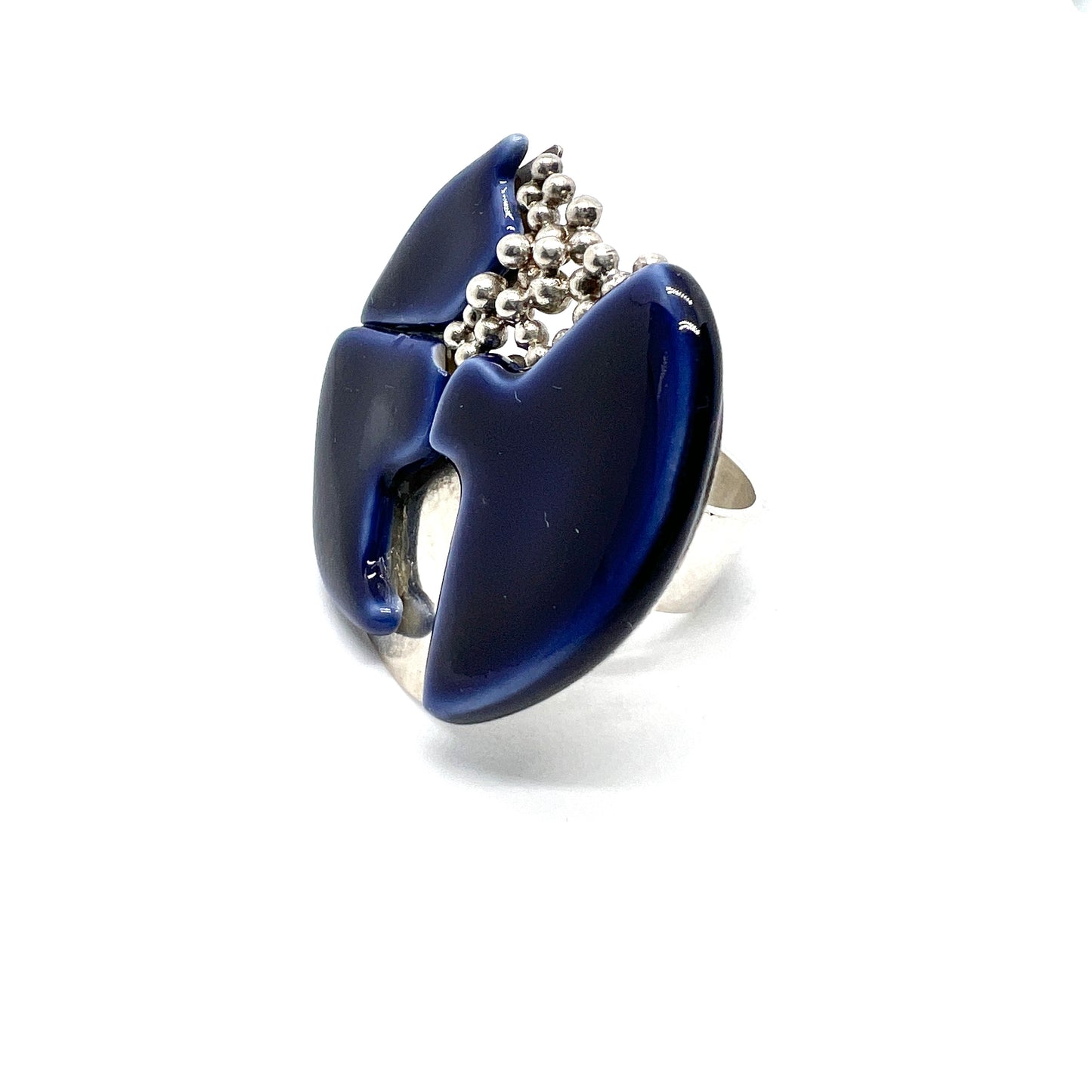 Anton Michelsen for Royal Copenhagen. Denmark 1960s Bold Sterling Silver Porcelain Ring.