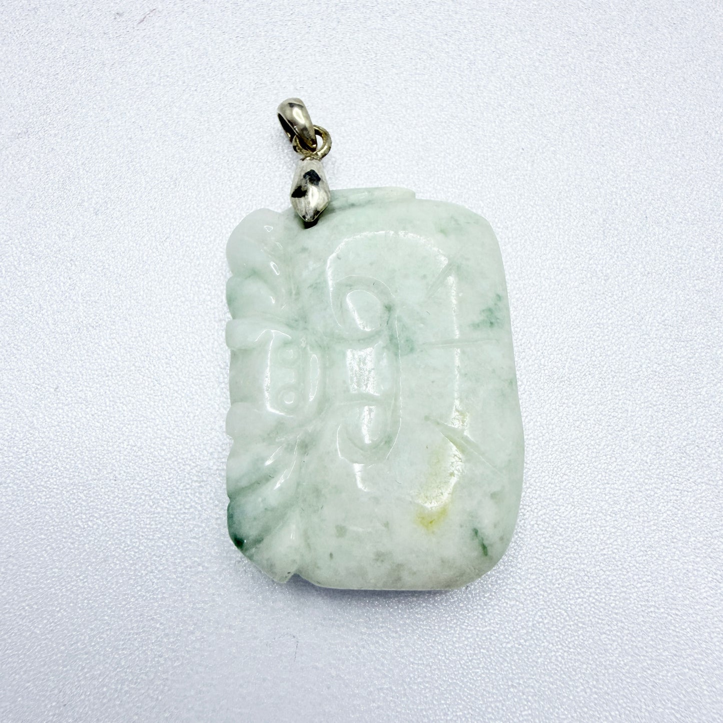 Vintage Carved Jade Sterling Silver Pendant