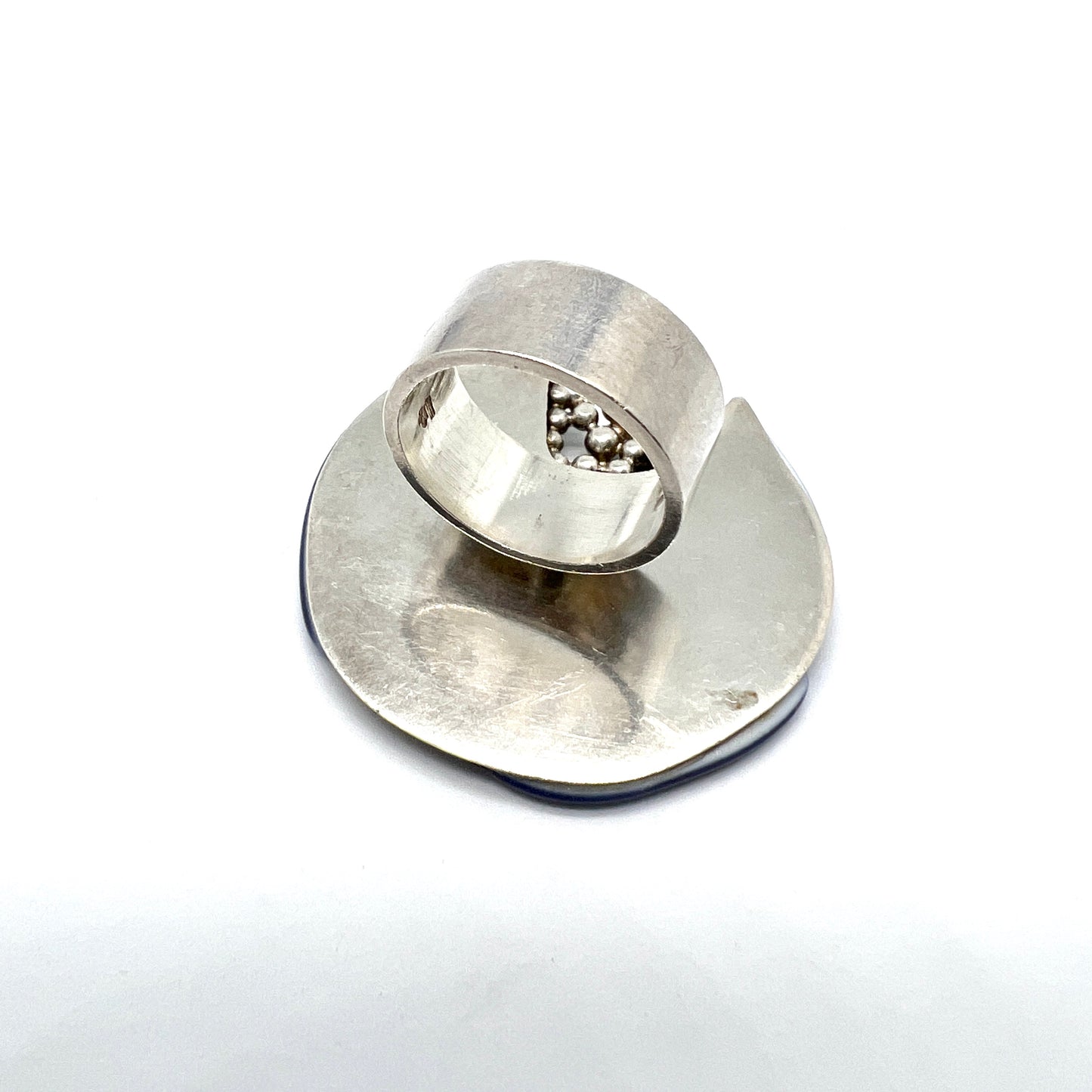 Anton Michelsen for Royal Copenhagen. Denmark 1960s Bold Sterling Silver Porcelain Ring.