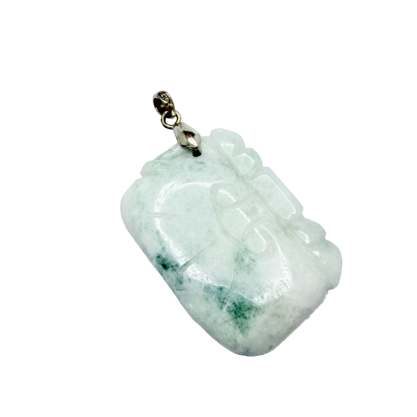 Vintage Carved Jade Sterling Silver Pendant