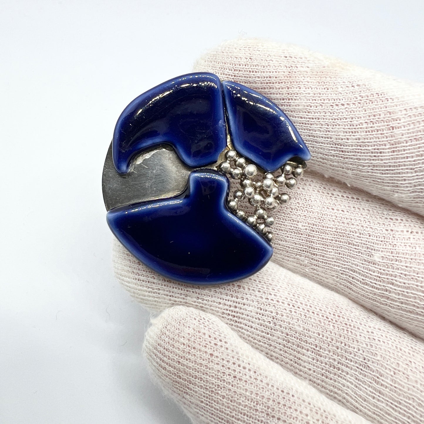 Anton Michelsen for Royal Copenhagen. Denmark 1960s Bold Sterling Silver Porcelain Ring.