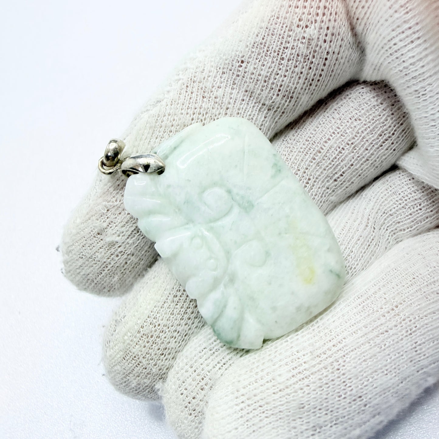 Vintage Carved Jade Sterling Silver Pendant