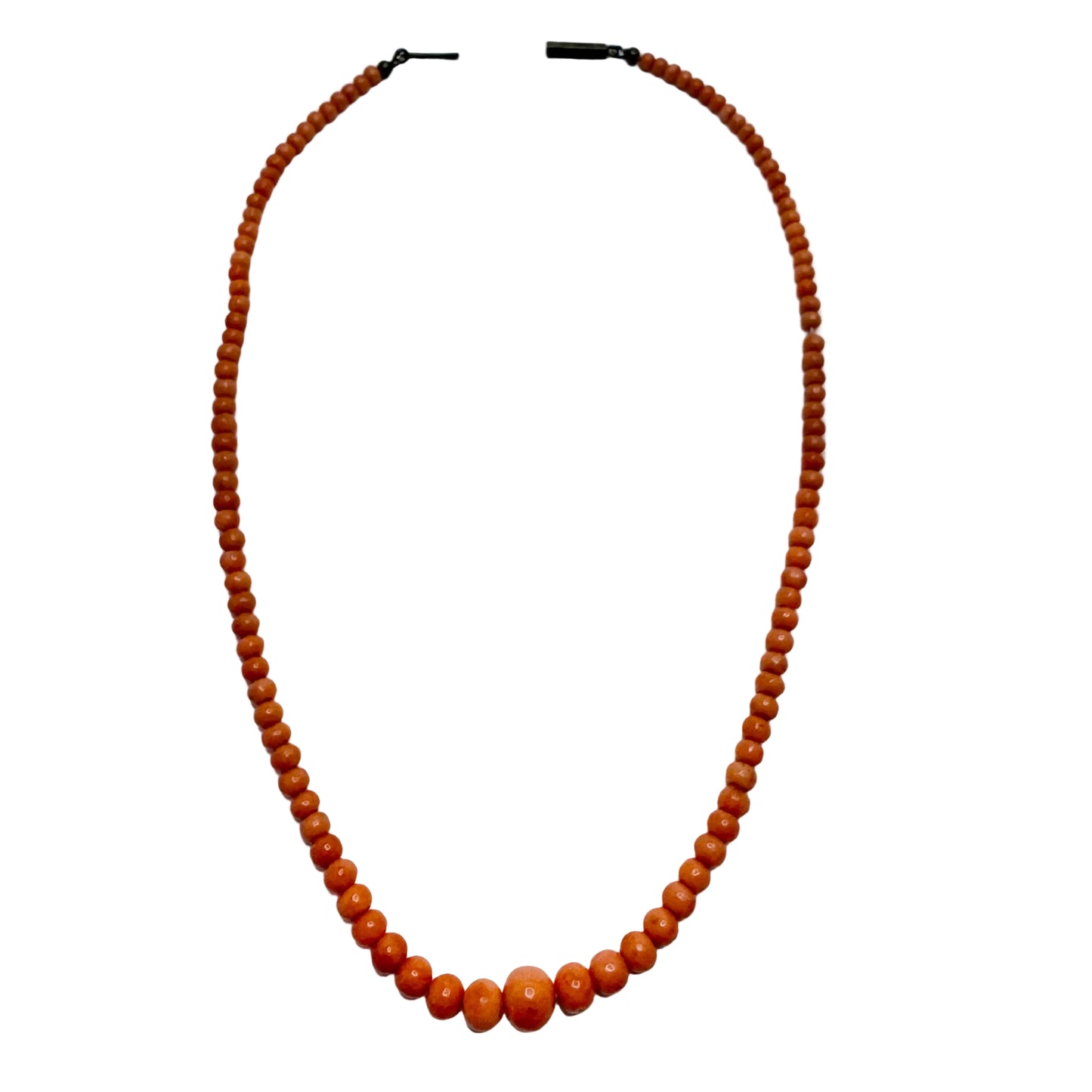 Early 1900s Coral Necklace with Silver Tube Clasp.