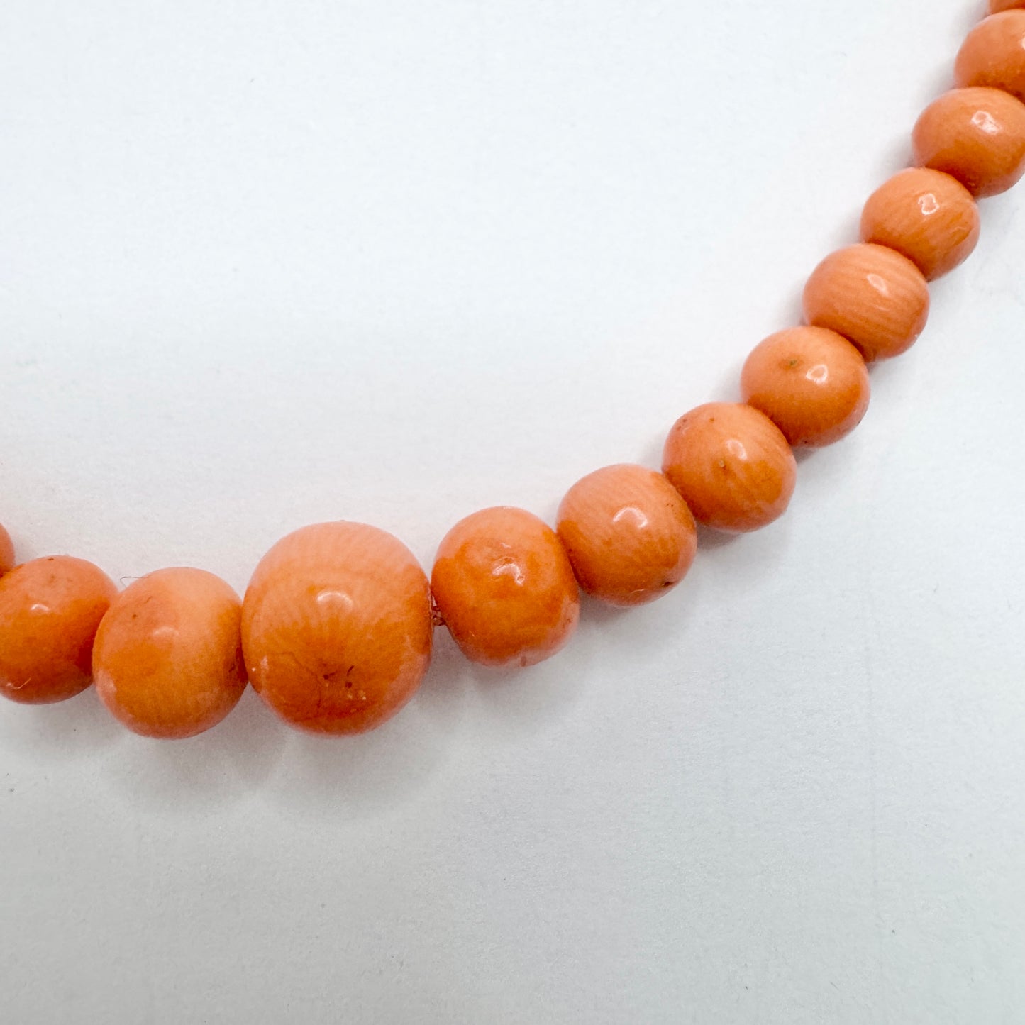 Early 1900s Coral Necklace with Silver Tube Clasp.