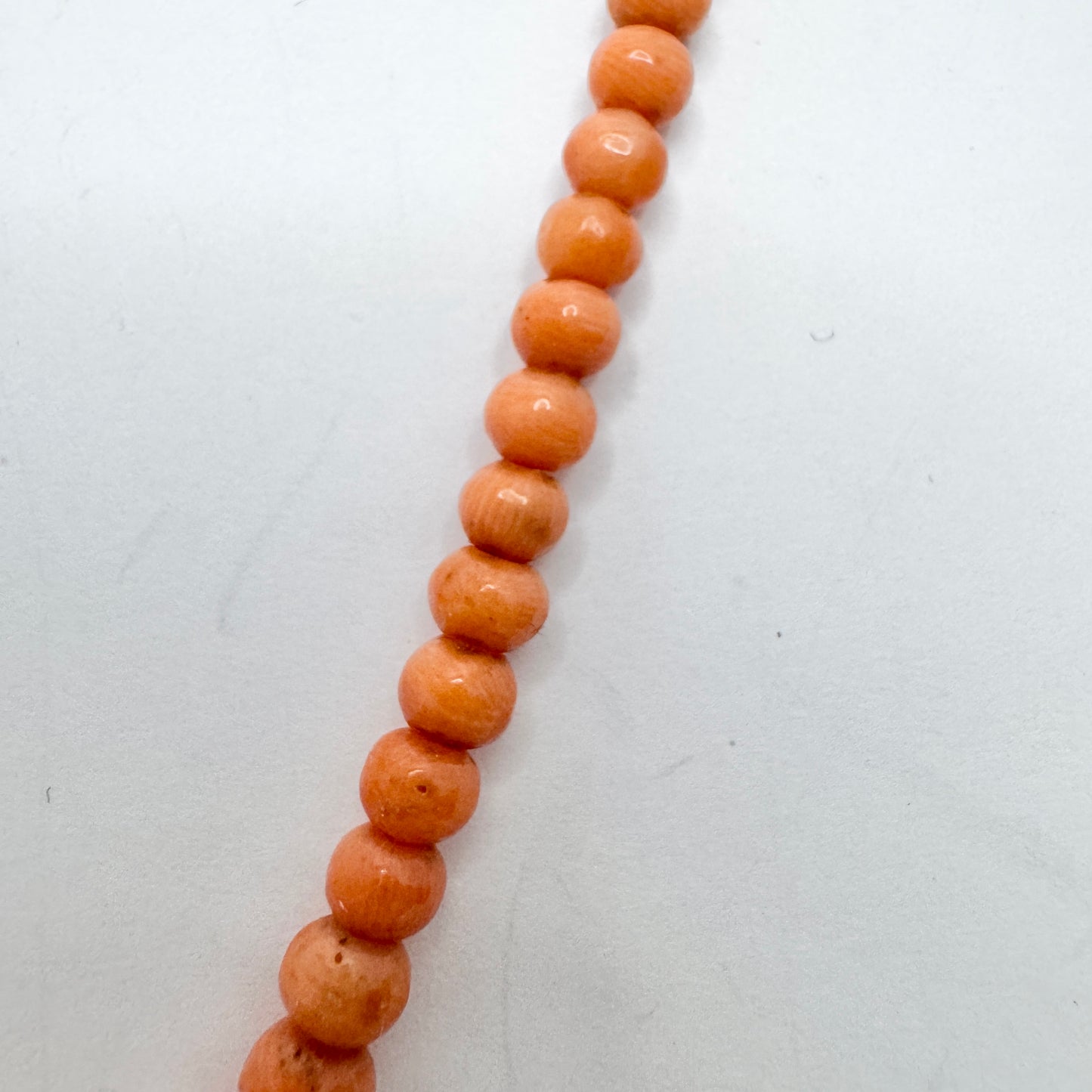 Early 1900s Coral Necklace with Silver Tube Clasp.