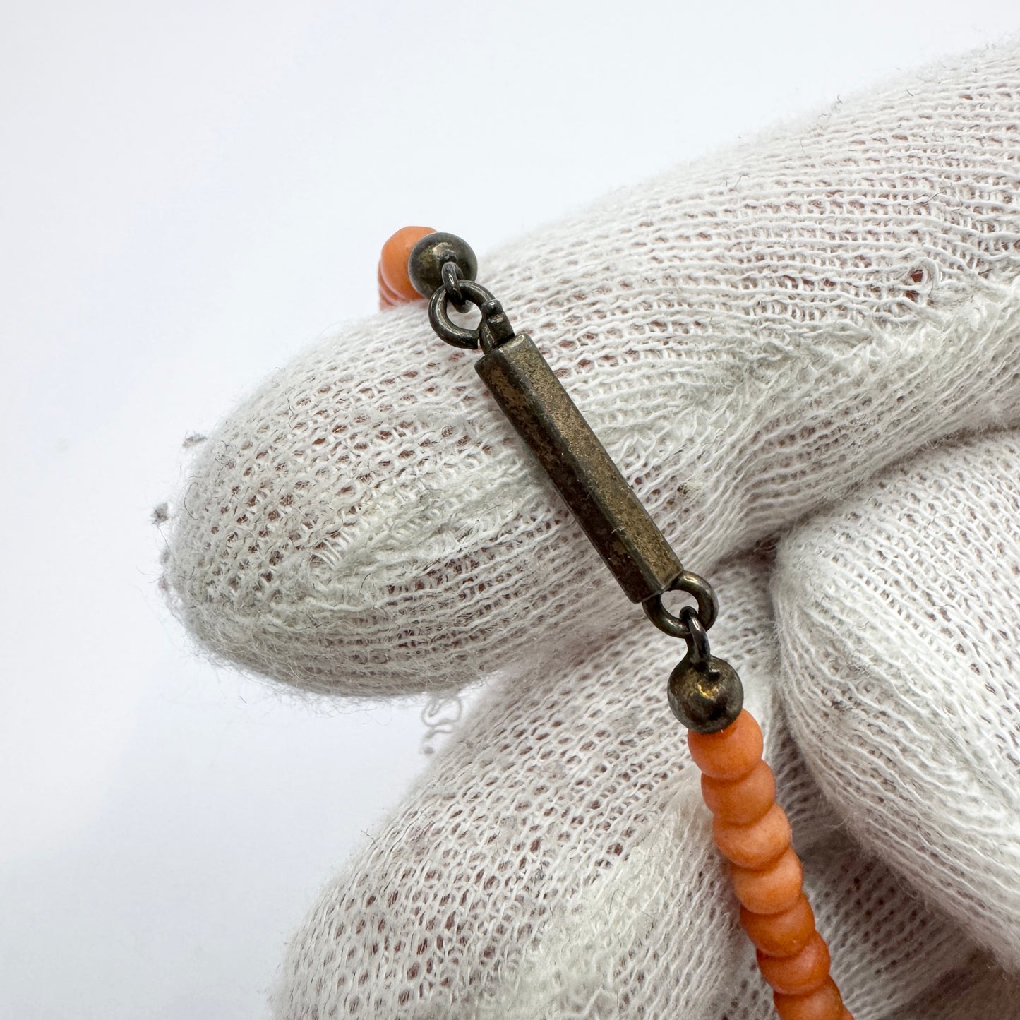 Early 1900s Coral Necklace with Silver Tube Clasp.