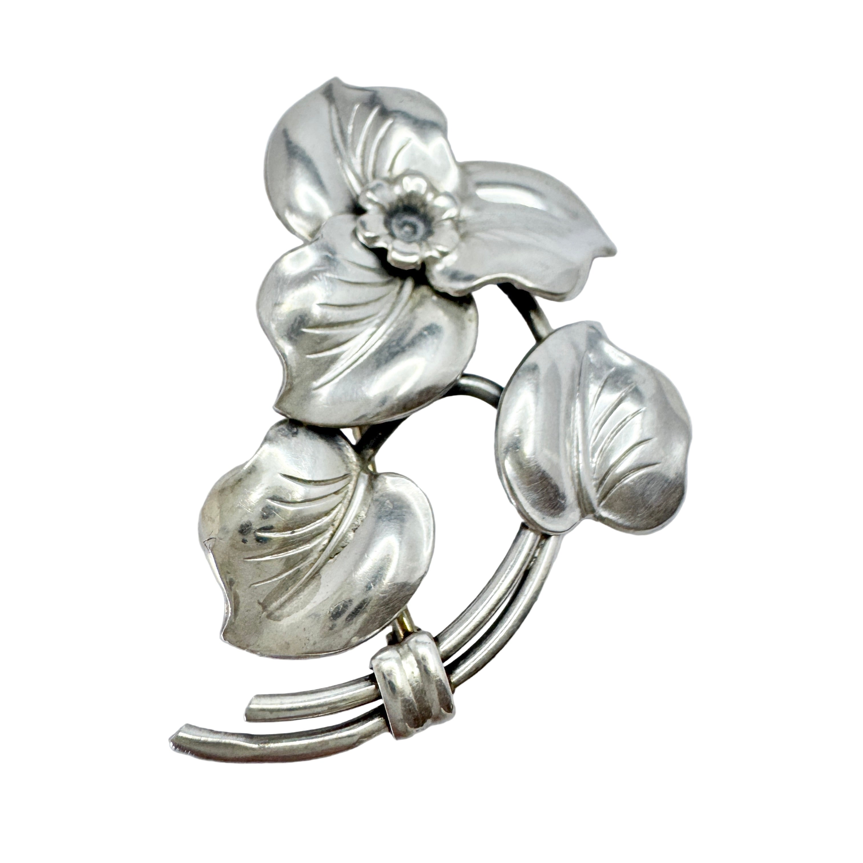 Kaplan, Sweden 1953. Vintage Solid Silver Flower Brooch. – T