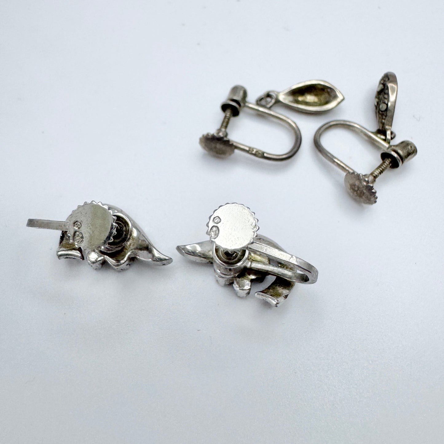 Sweden 1940s. Two Pair of Solid Silver Marcasite Earrings.