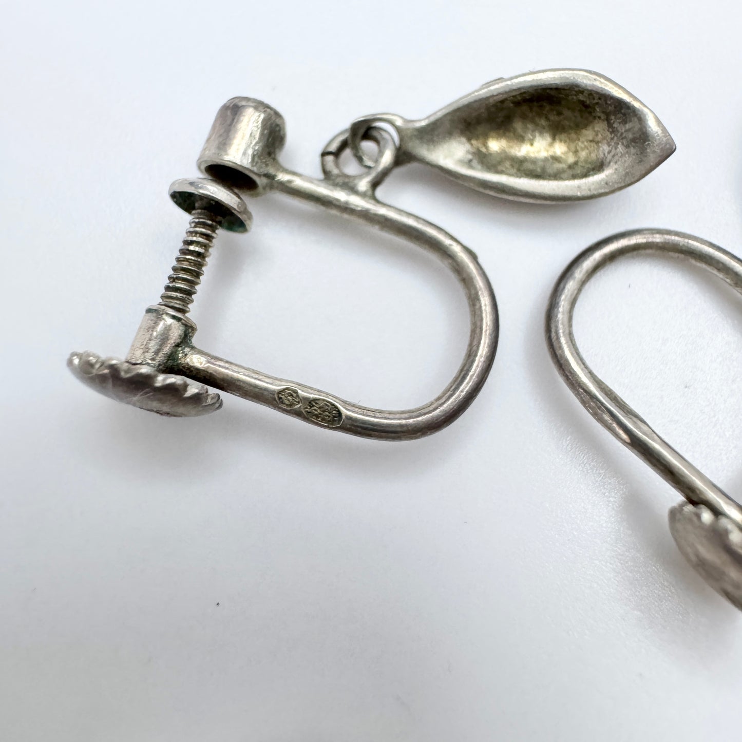 Sweden 1940s. Two Pair of Solid Silver Marcasite Earrings.