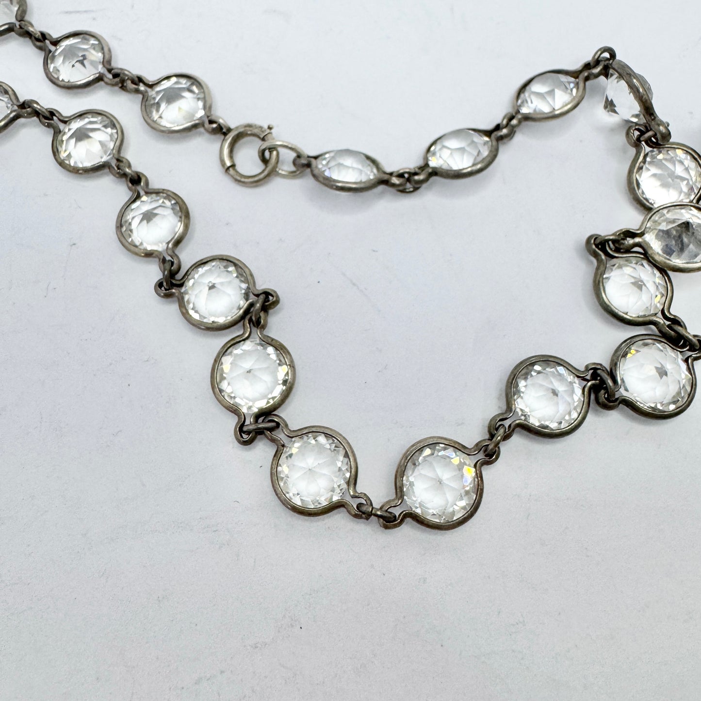 Vintage 137cm / 54in Sterling Silver Paste Crystal Rivière Necklace