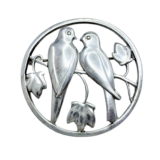 Sweden ca 1950. Vintage Sterling Silver Love Birds Brooch.