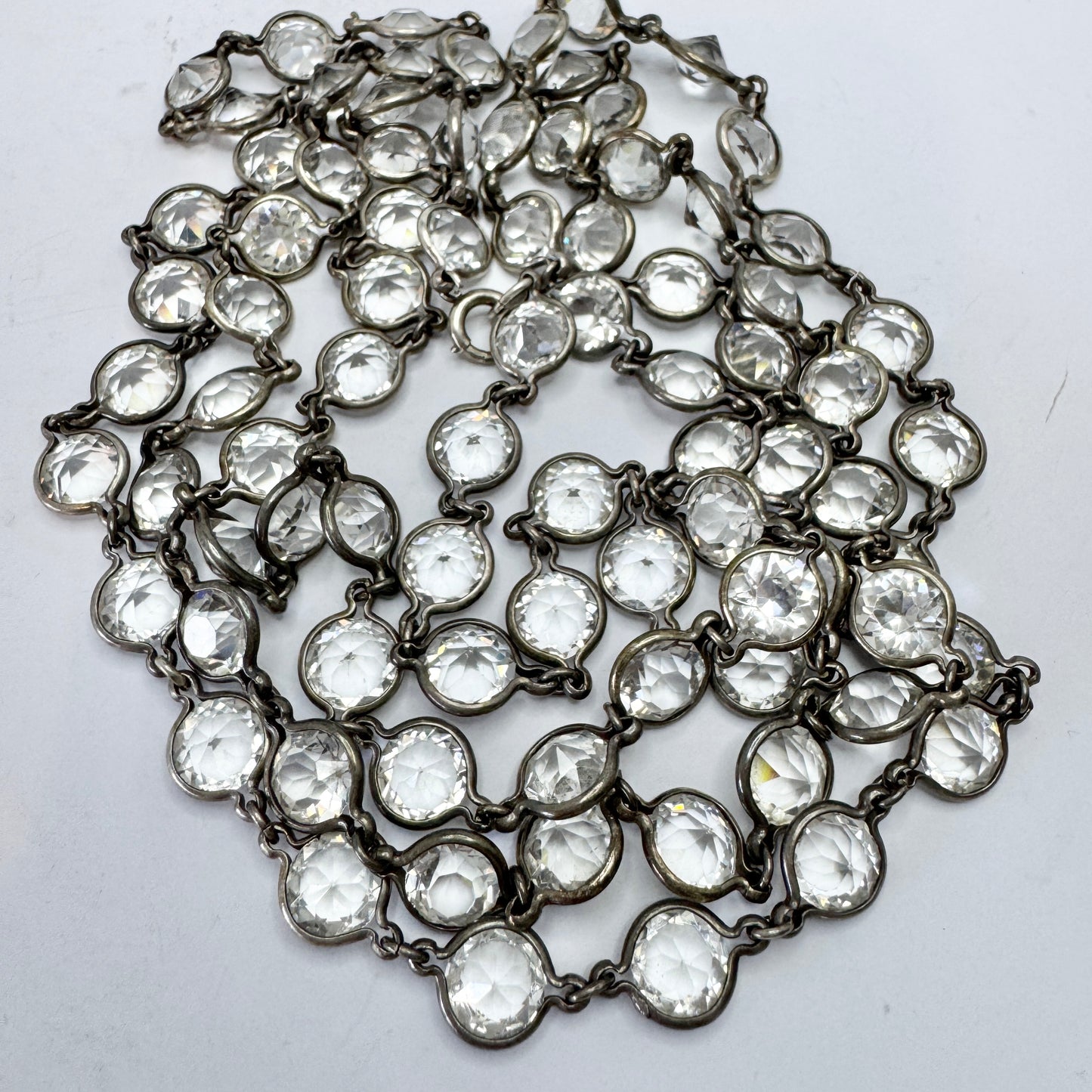 Vintage 137cm / 54in Sterling Silver Paste Crystal Rivière Necklace