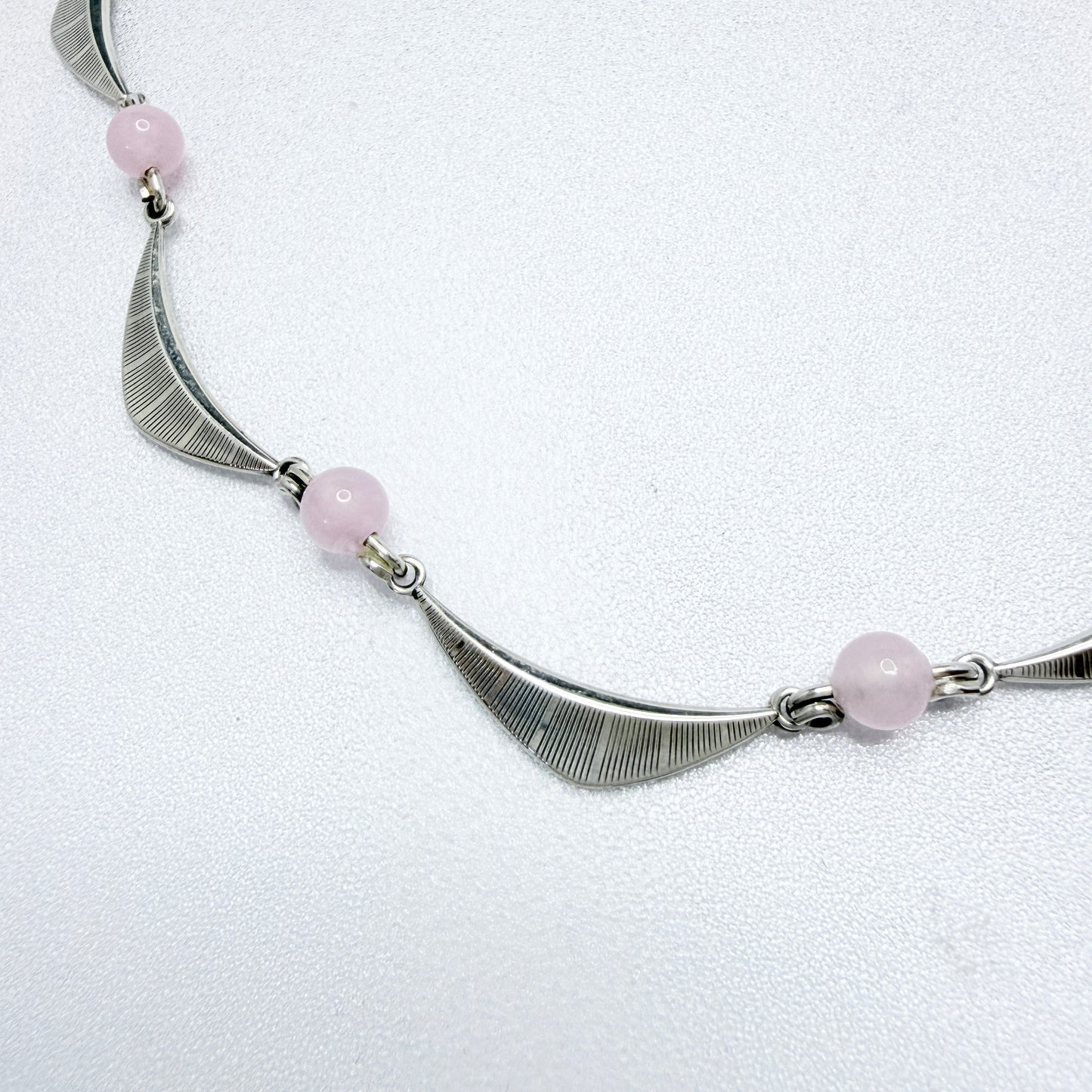 K&L-Kordes Lichtenfels, Germany ca 1960. Vintage Solid Silver Rose Quartz Necklace.