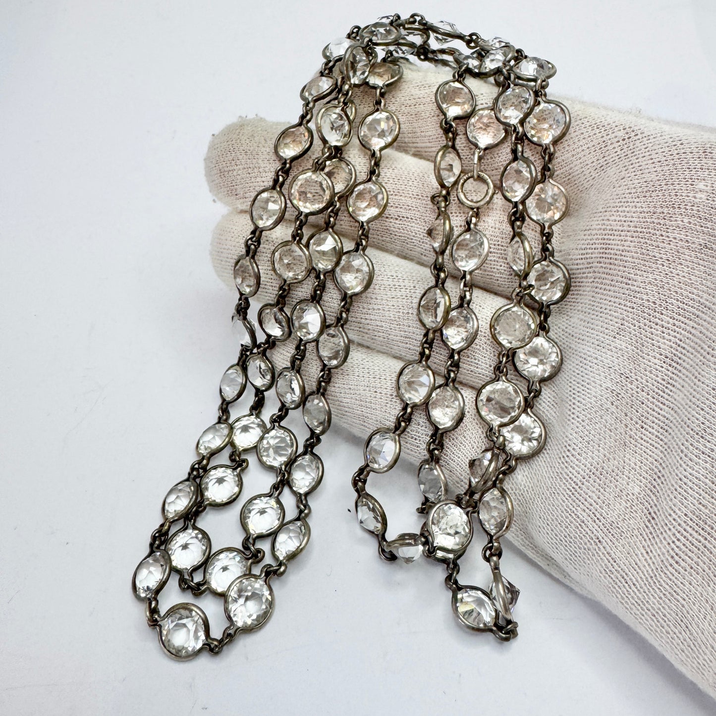Vintage 137cm / 54in Sterling Silver Paste Crystal Rivière Necklace
