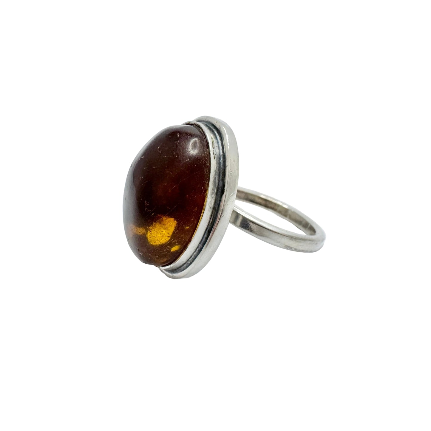 CGH Sørensen, Denmark ca 1970. Vintage Sterling Silver Amber Ring.